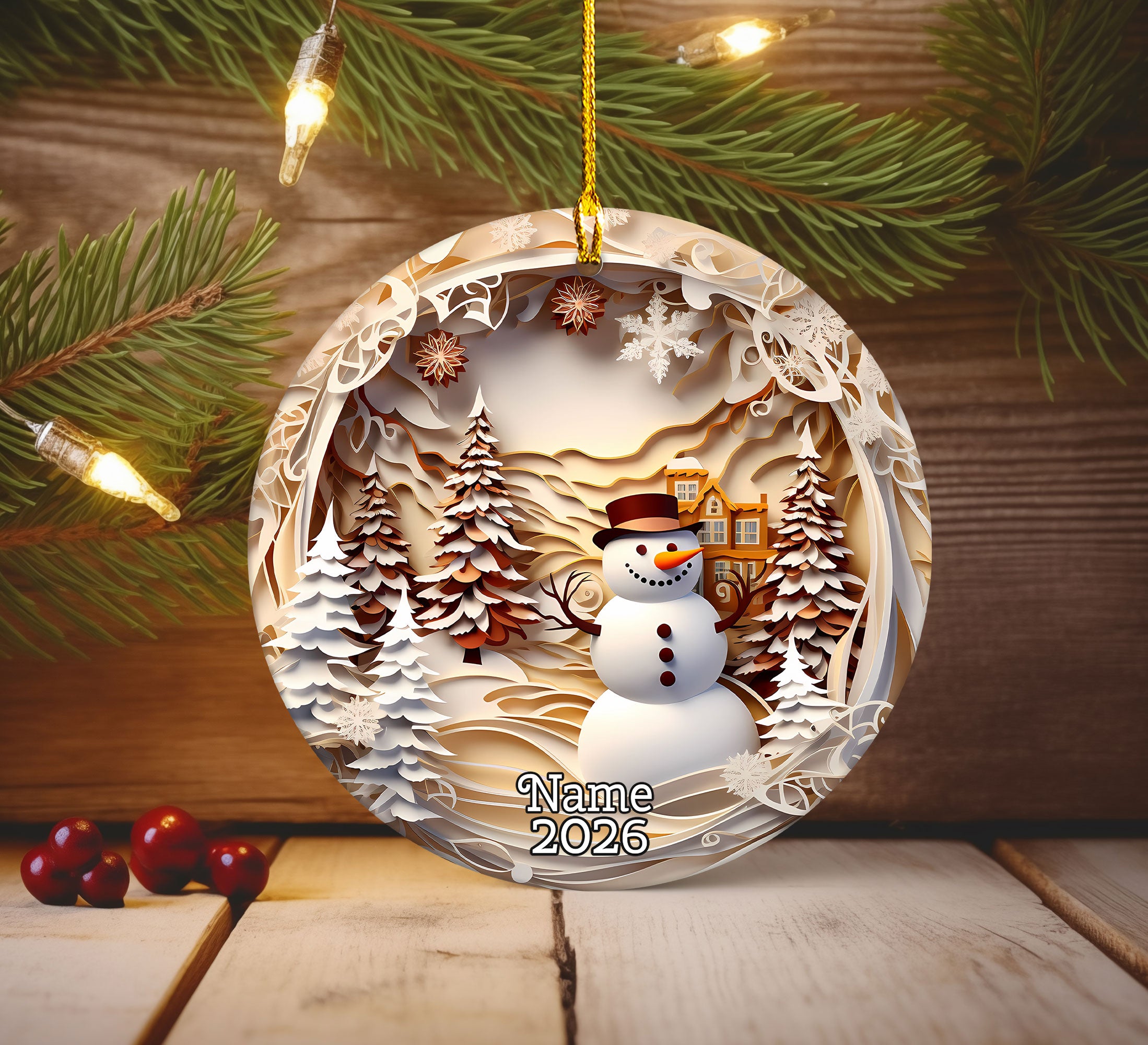 Snowman Forest Scene Ornament 2026, Christmas Ornament, Holiday Tree Decor, Xmas Keepsake, Christmas Gift for Family and Friends