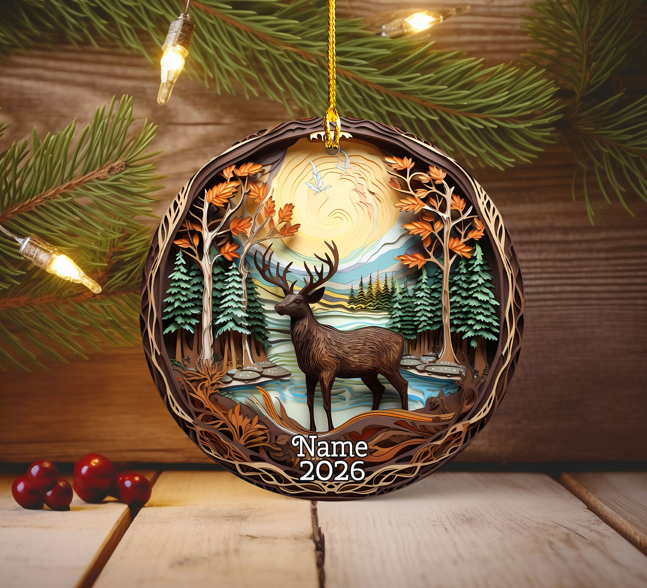 Rustic Deer Ornament 2026, Christmas Tree Ornament, Holiday Decoration, Acrylic Keepsake, Xmas Gift, Christmas Decor
