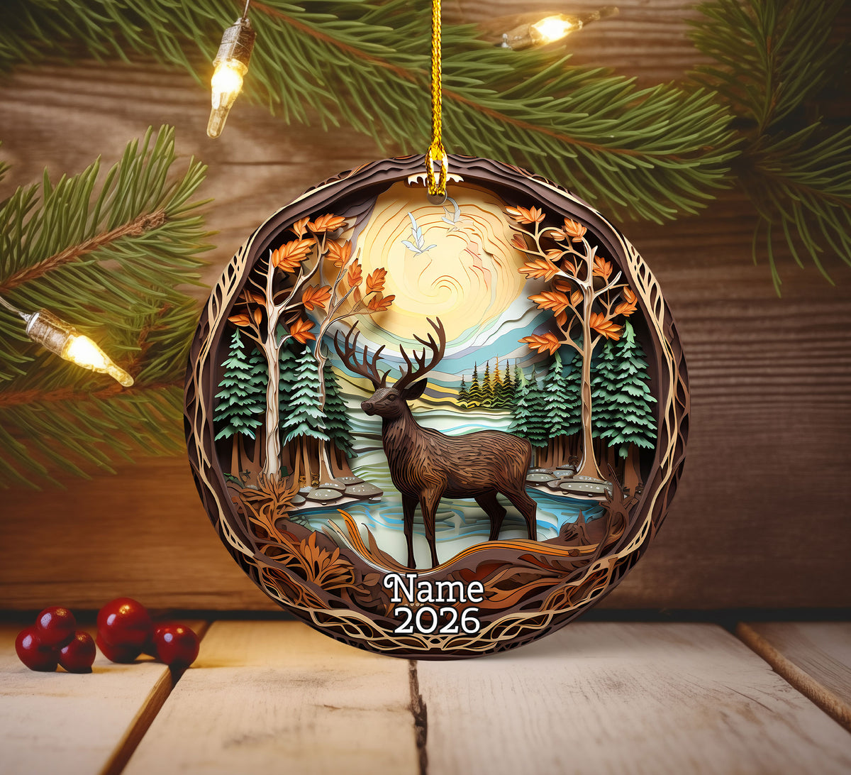 Rustic Deer Ornament 2026, Christmas Tree Ornament, Holiday Decoration, Acrylic Keepsake, Xmas Gift, Christmas Decor