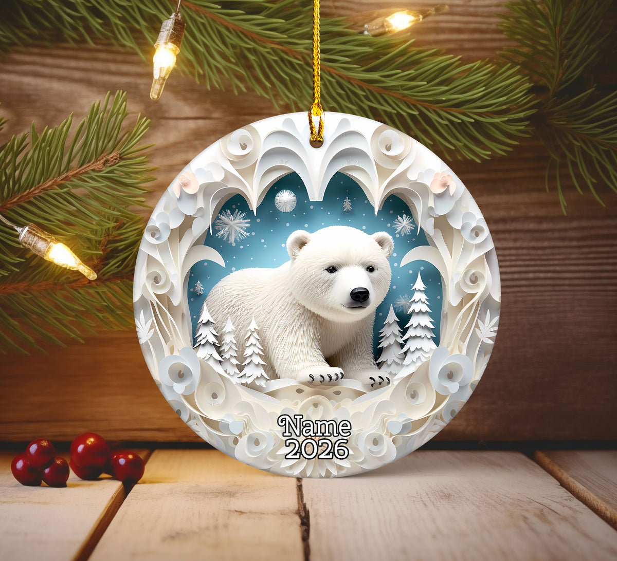 Polar Bear Christmas Ornament 2026, Arctic Bear Ornament, Winter Wildlife Tree Decor, Holiday Keepsake, Christmas Gift