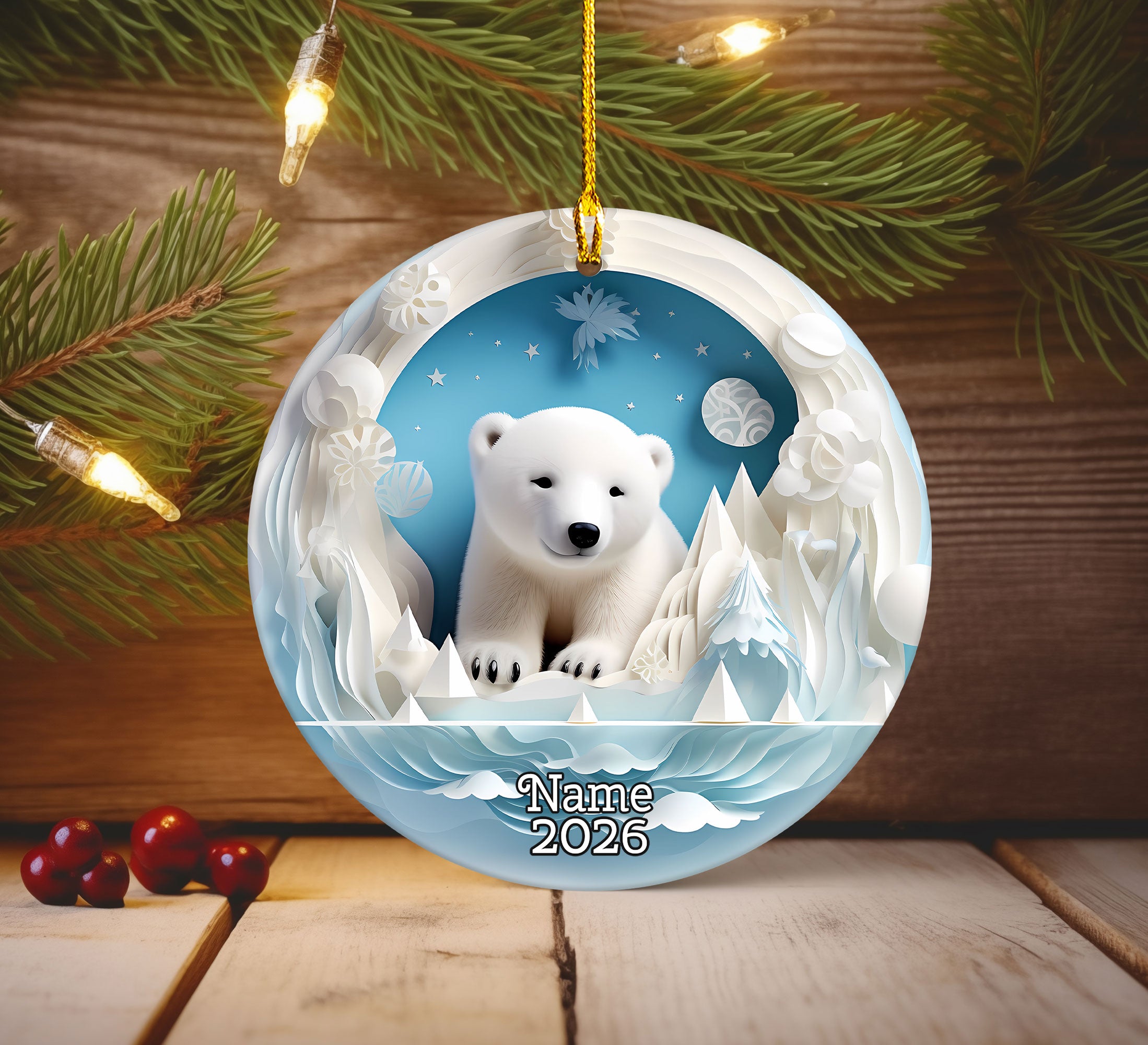 Polar Bear Ornament 2026, Winter Wonderland Christmas Decoration, Arctic Animal Keepsake, Holiday Tree Ornament