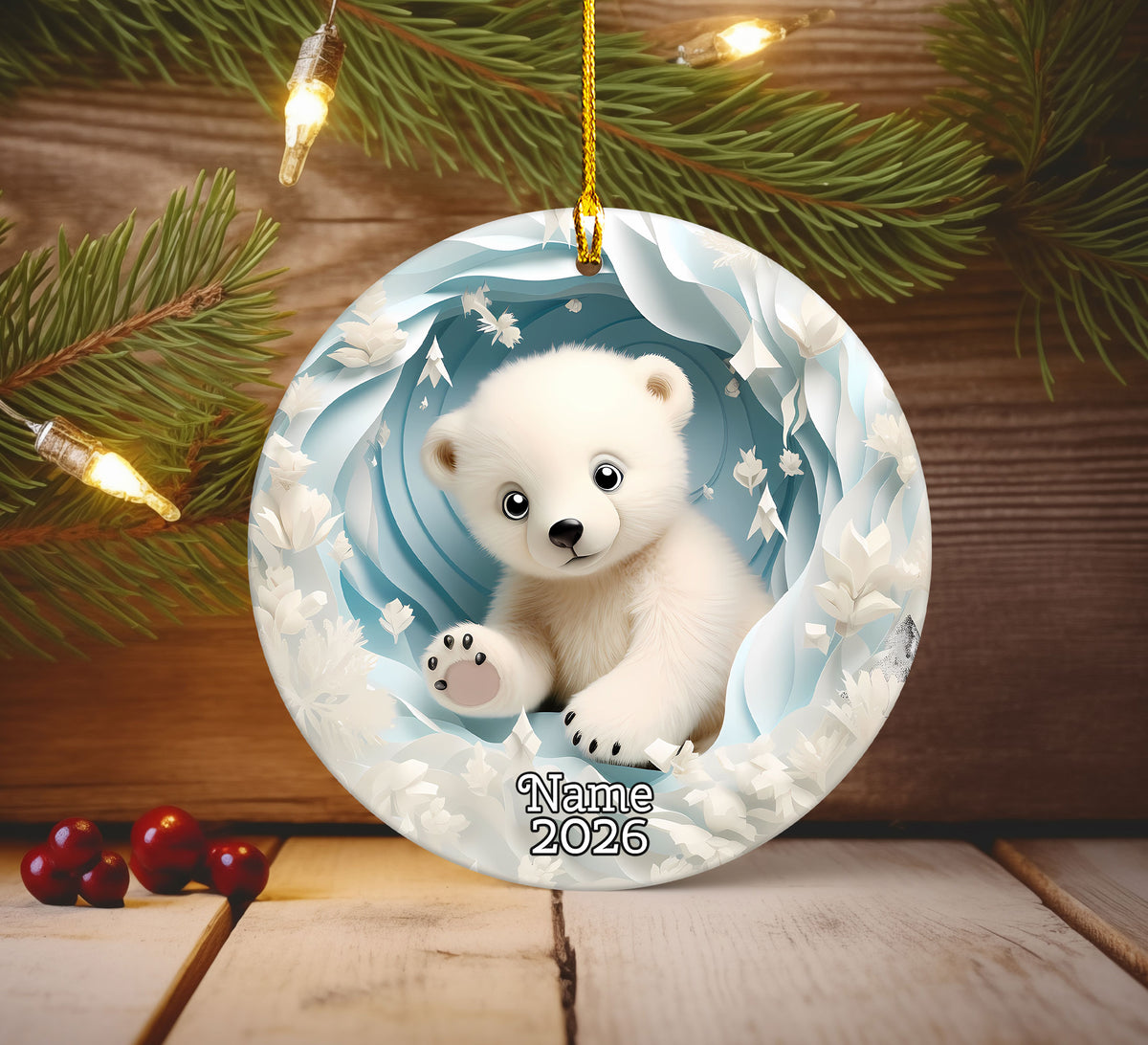 Baby Polar Bear Ornament 2026, Winter Animal Christmas Ornament, Arctic Holiday Decor, Christmas Keepsake
