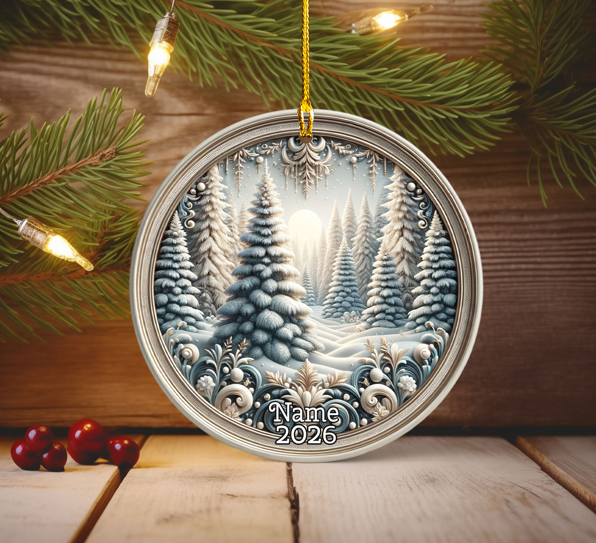 Winter Forest Christmas Ornament 2026, Snowy Pine Tree Ornament, Winter Wonderland Decor, Christmas Tree Decoration, Holiday Gift Keepsake