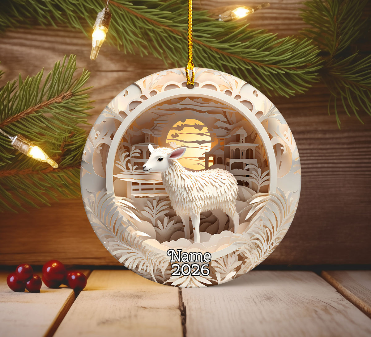 2026 Farm Animal Ornament, Lamb Christmas Tree Ornament, Rustic Holiday Decoration, Farmhouse Keepsake