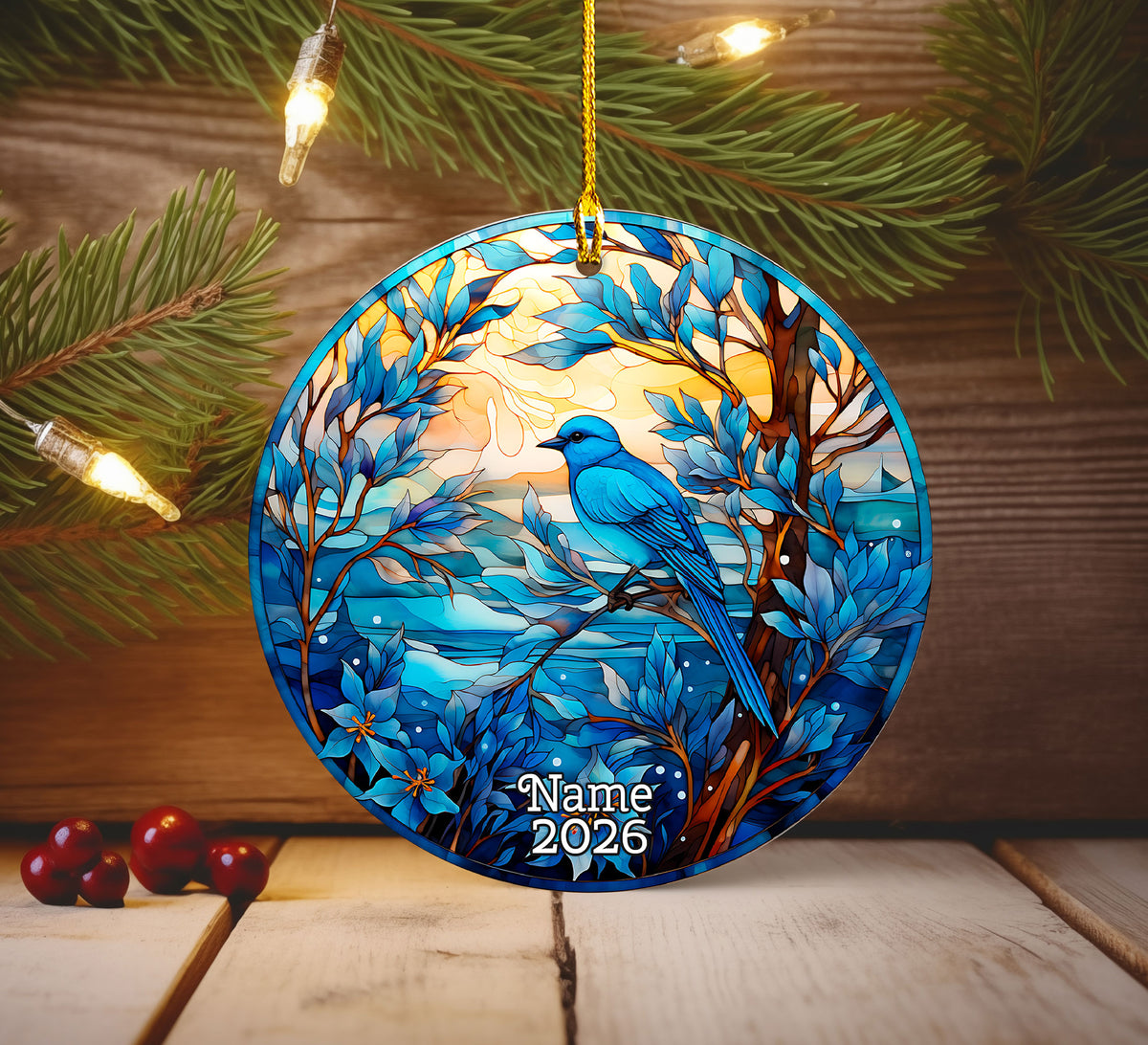 Blue Bird Christmas Ornament 2026, Stained Glass Style Bird Ornament, Winter Bird Tree Decor, Nature Lover Gift, Blue Songbird Keepsake, Holiday Ornament