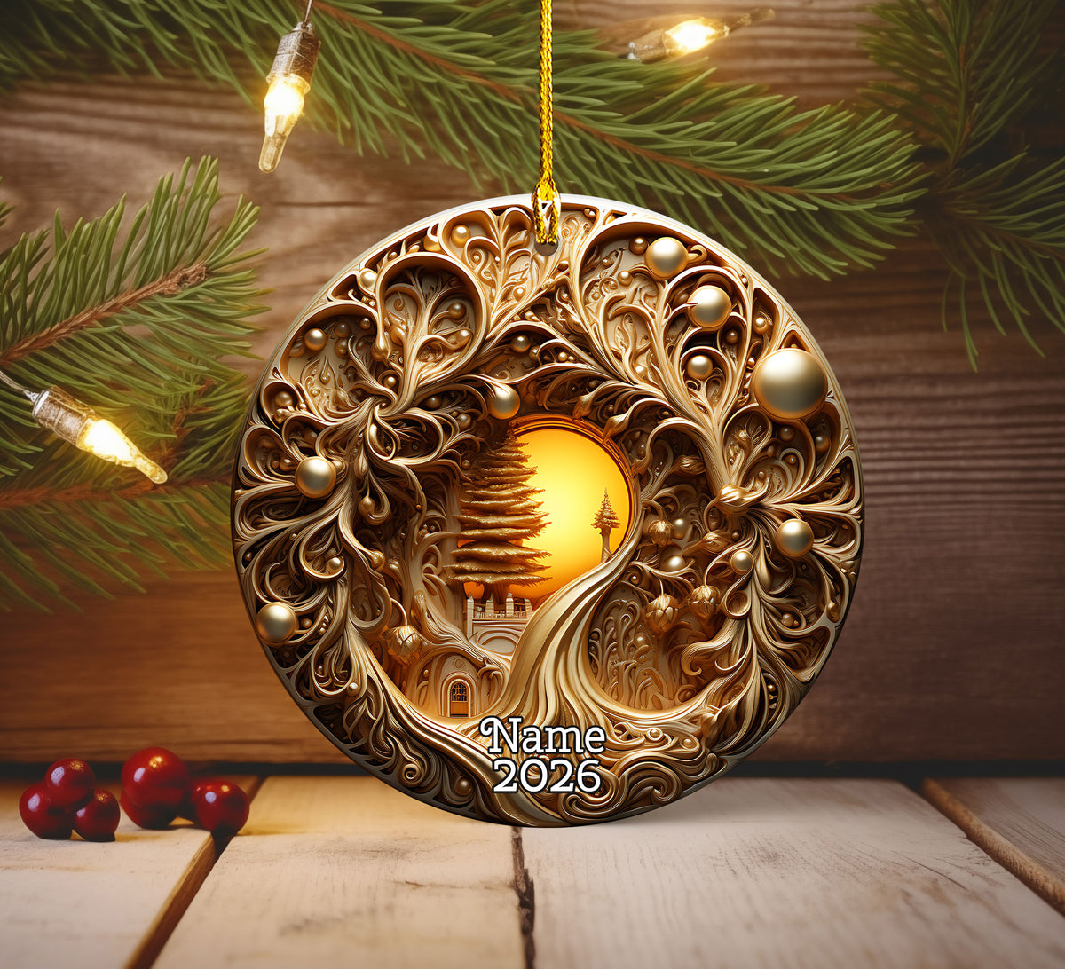 2026 Golden Tree of Life Ornament, Luxury Christmas Ornament, Ornate Gold Holiday Decor, Elegant Xmas Tree Decoration, Keepsake Gift