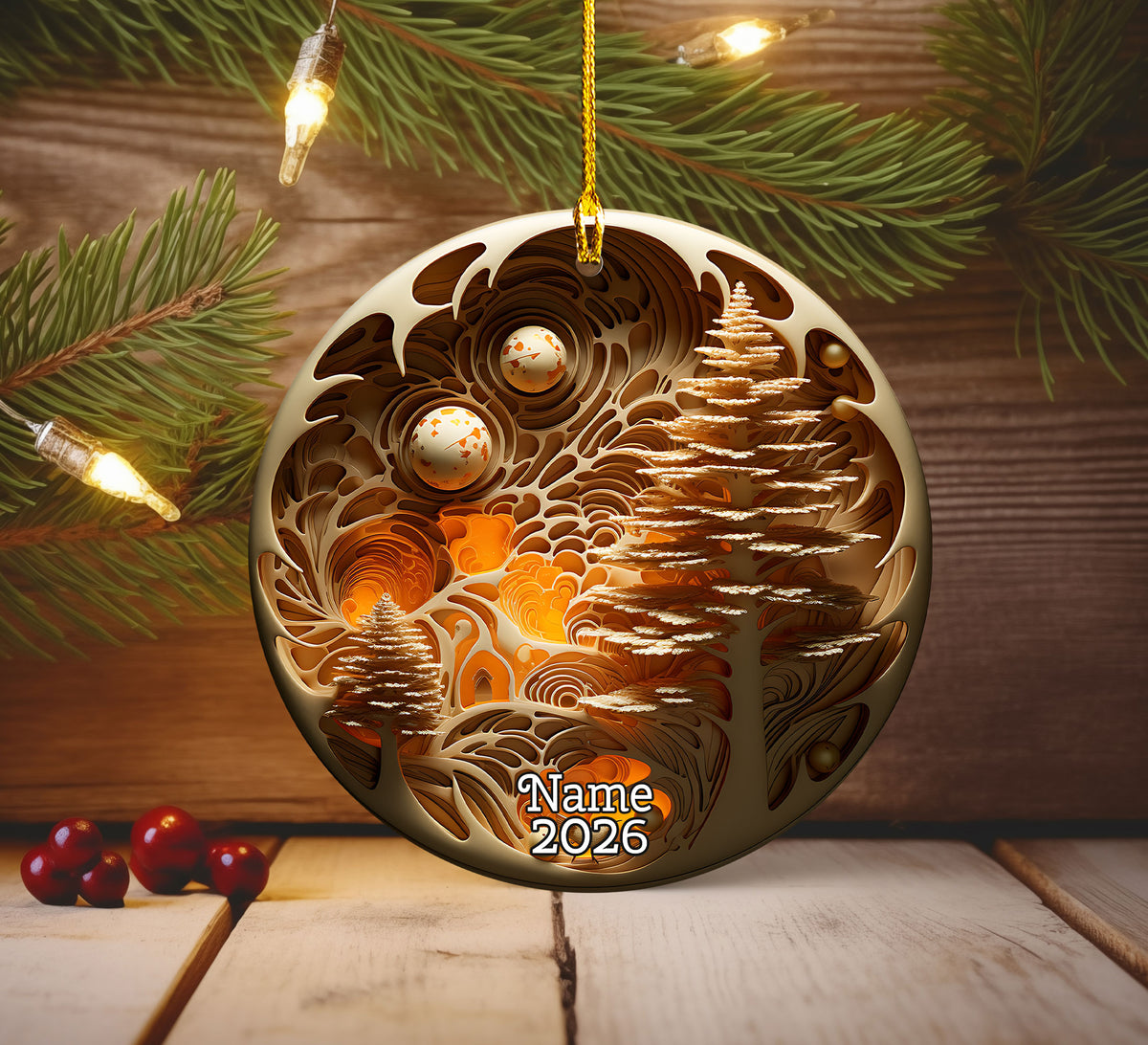 2026 Enchanted Golden Forest Ornament, Fantasy Christmas Tree Ornament, Woodland Holiday Decor, Elegant Gold Keepsake, Magical Xmas Gift