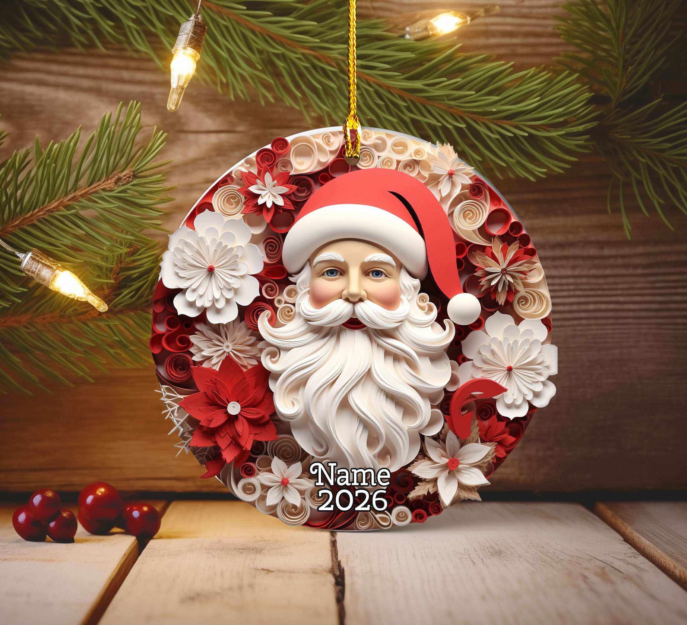 Santa Claus Christmas Ornament 2026, Paper Cut Santa Decor, Holiday Keepsake, Christmas Tree Ornament, Xmas Gift, Winter Decoration