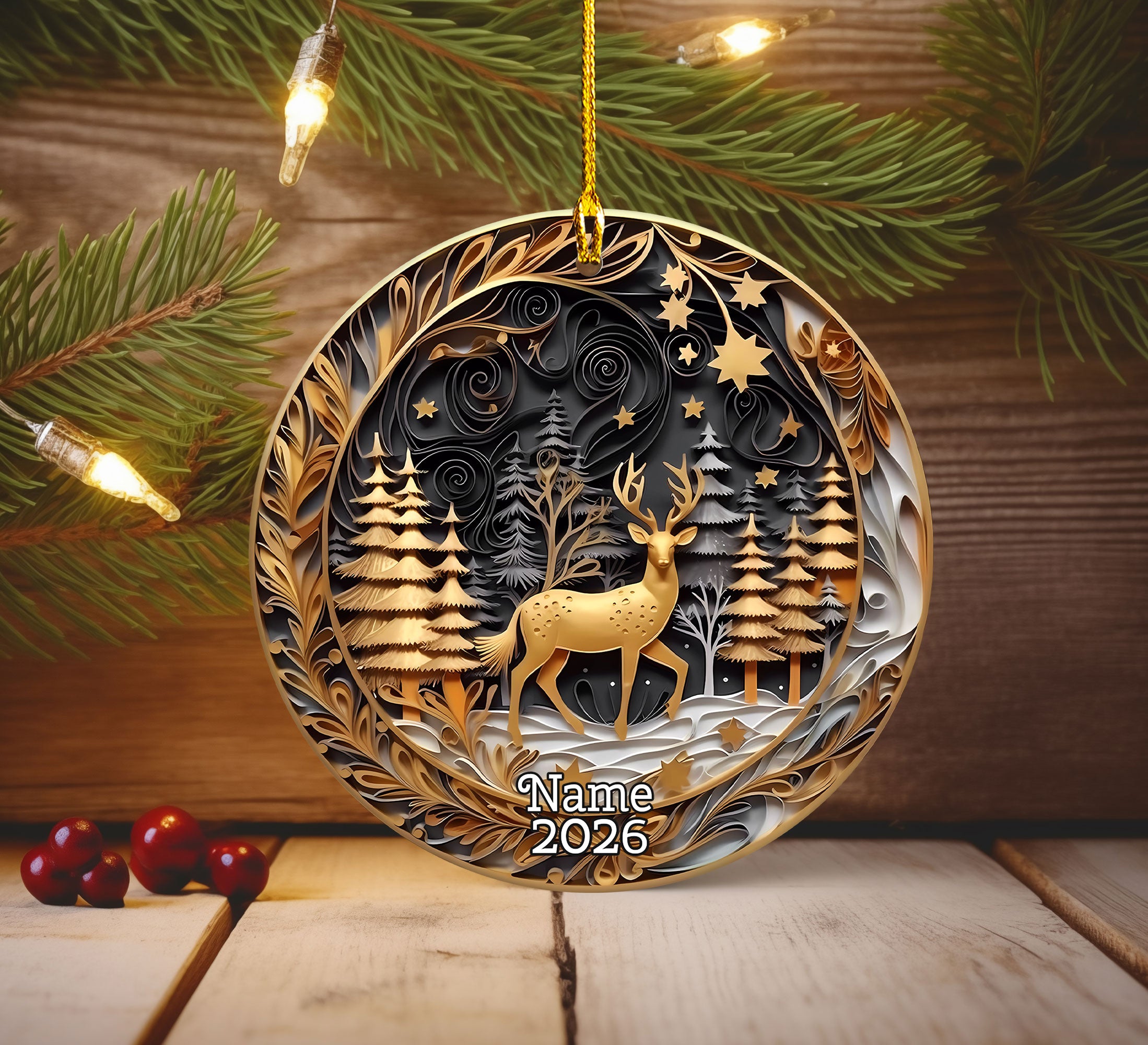 Golden Deer Ornament, Christmas Tree Ornament 2026, Christmas Ornament, Holiday Decoration