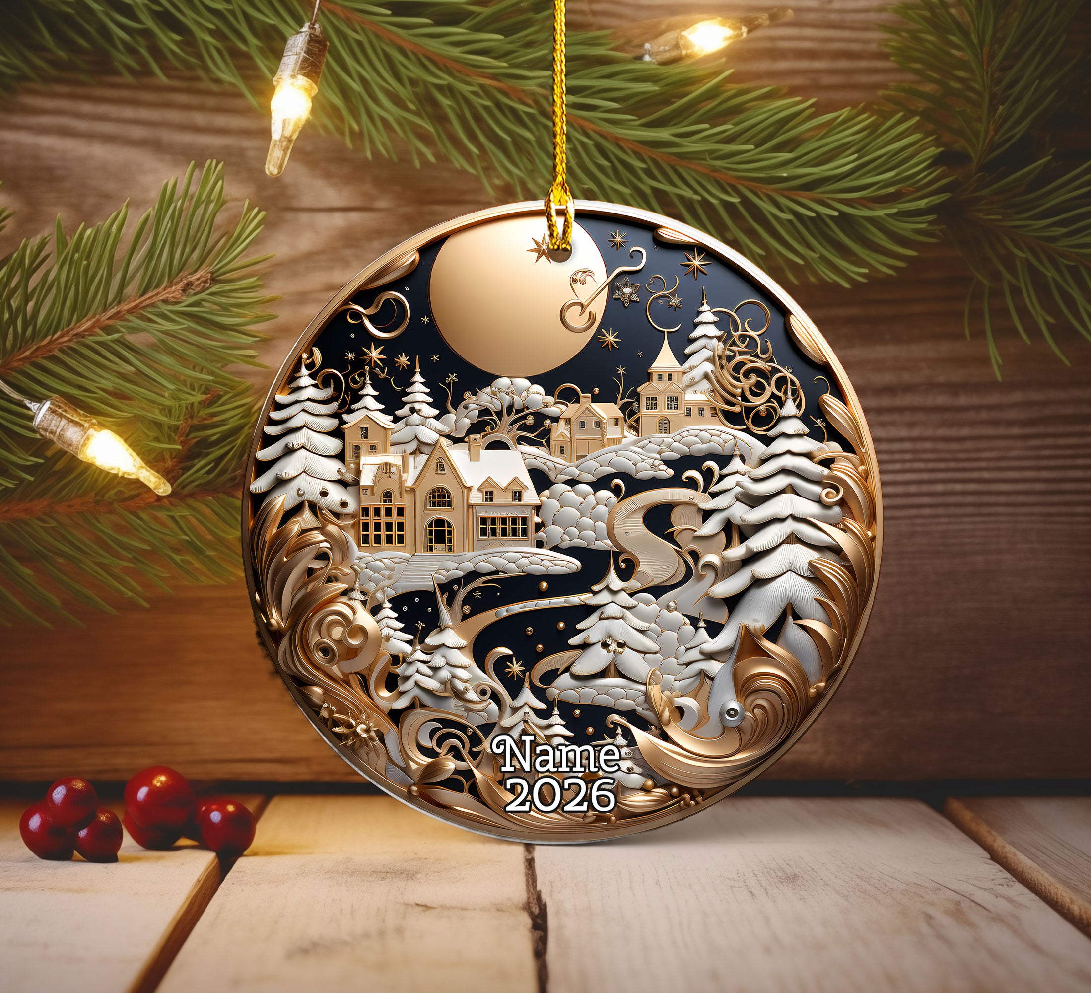 Peaceful Winter Landscape Ornament 2026, Christmas Tree Ornament, Holiday Decoration, Ceramic Keepsake