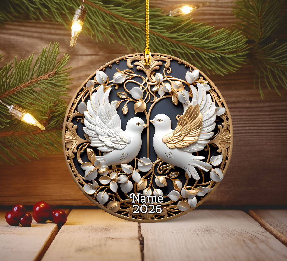 Love Birds Christmas Ornament 2026, White Dove Ceramic Ornament, Romantic Holiday Tree Decoration