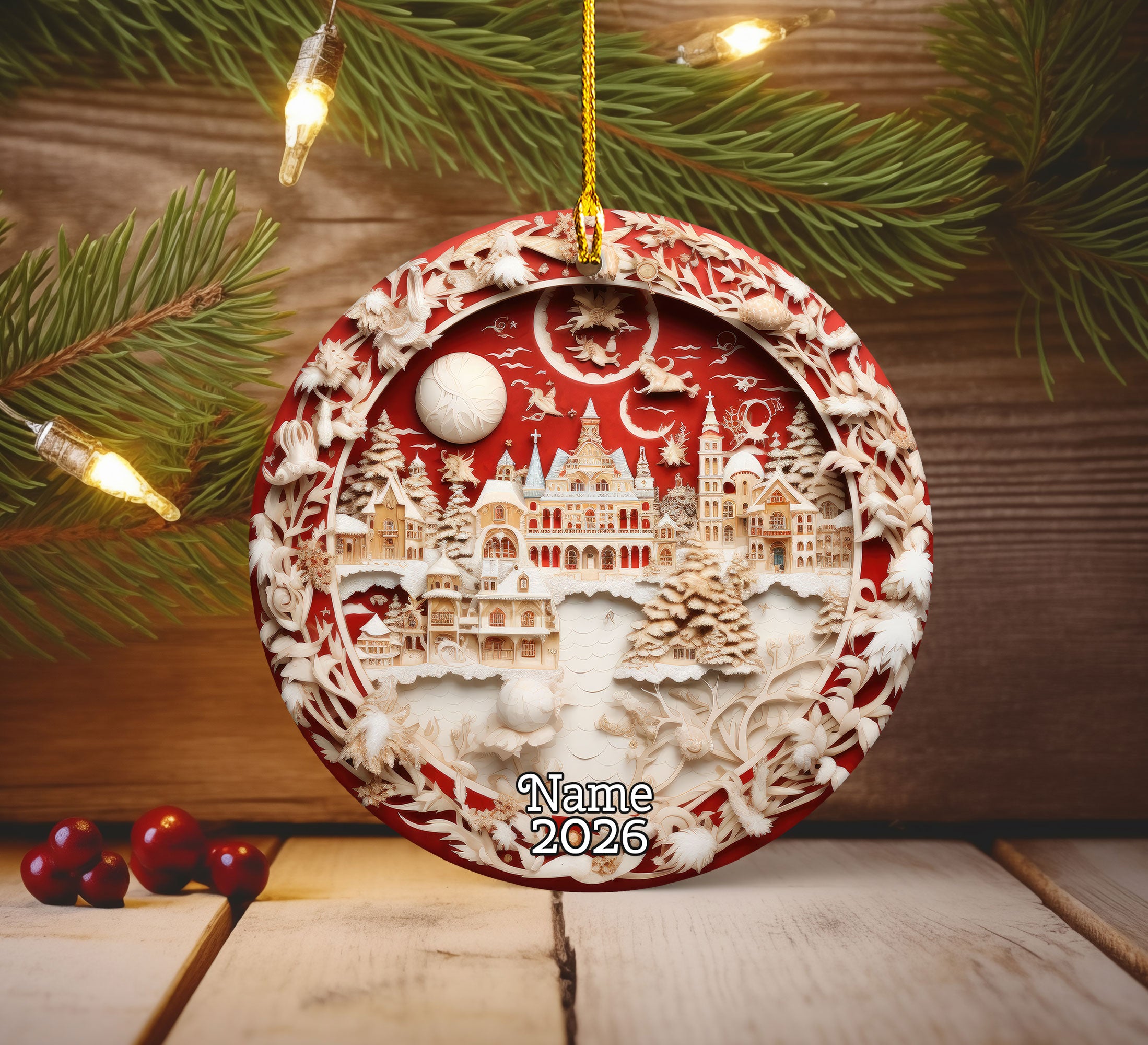 Elegant Christmas Tree Ornament 2026, Ceramic Holiday Ornament, Festive Christmas Decoration, Tree Keepsake Gift for Christmas Lovers
