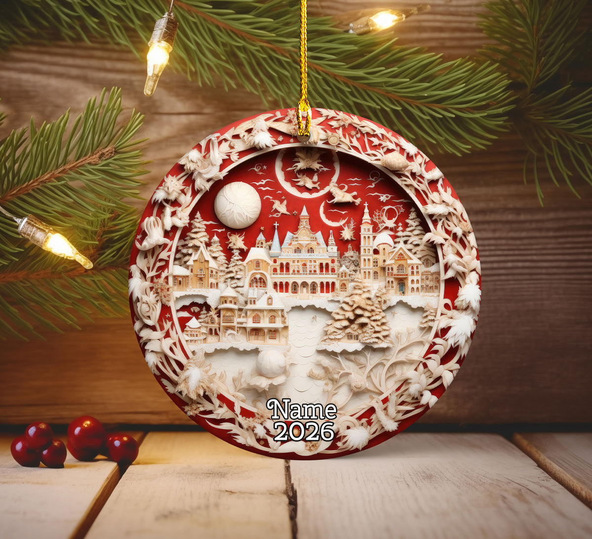 Elegant Christmas Tree Ornament 2026, Ceramic Holiday Ornament, Festive Christmas Decoration, Tree Keepsake Gift for Christmas Lovers