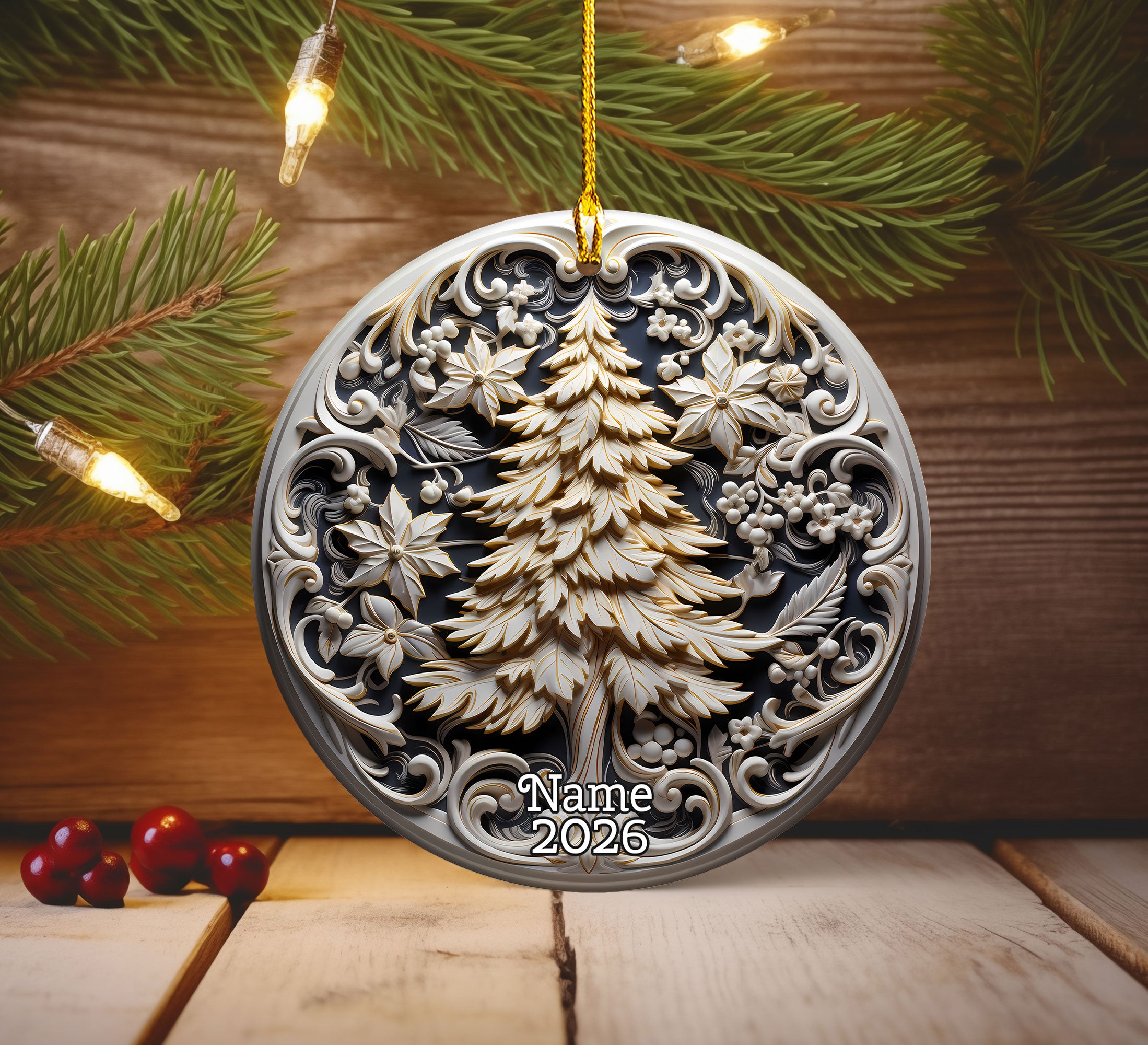 Christmas Tree Keepsake Ornament 2026, Elegant Ceramic Holiday Ornament, Festive Tree Decoration, Christmas Gift for Family and Friends