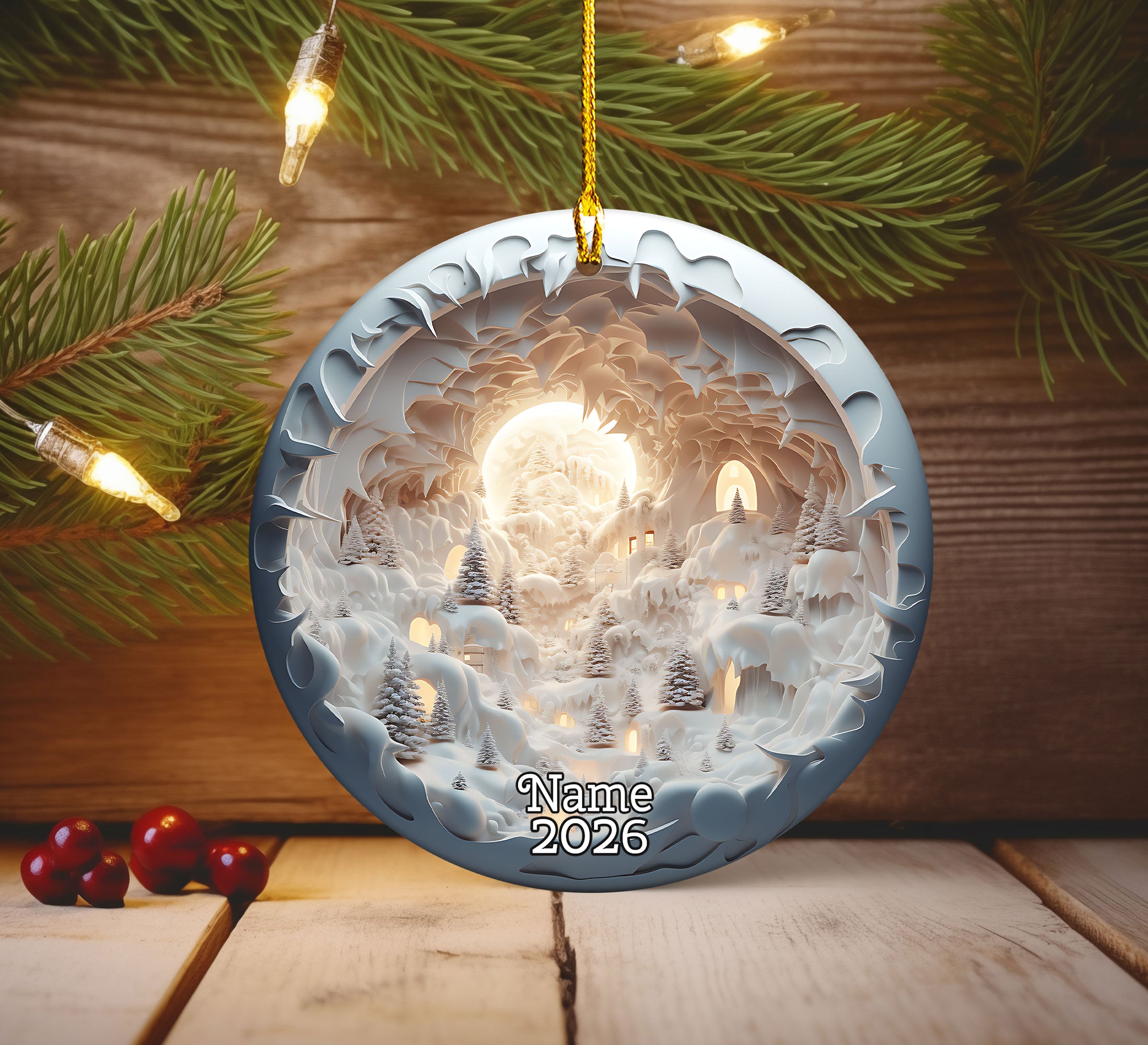 Festive Christmas Tree Ornament 2026, Ceramic Christmas Decoration, Holiday Tree Keepsake Gift, Elegant Winter Ornament