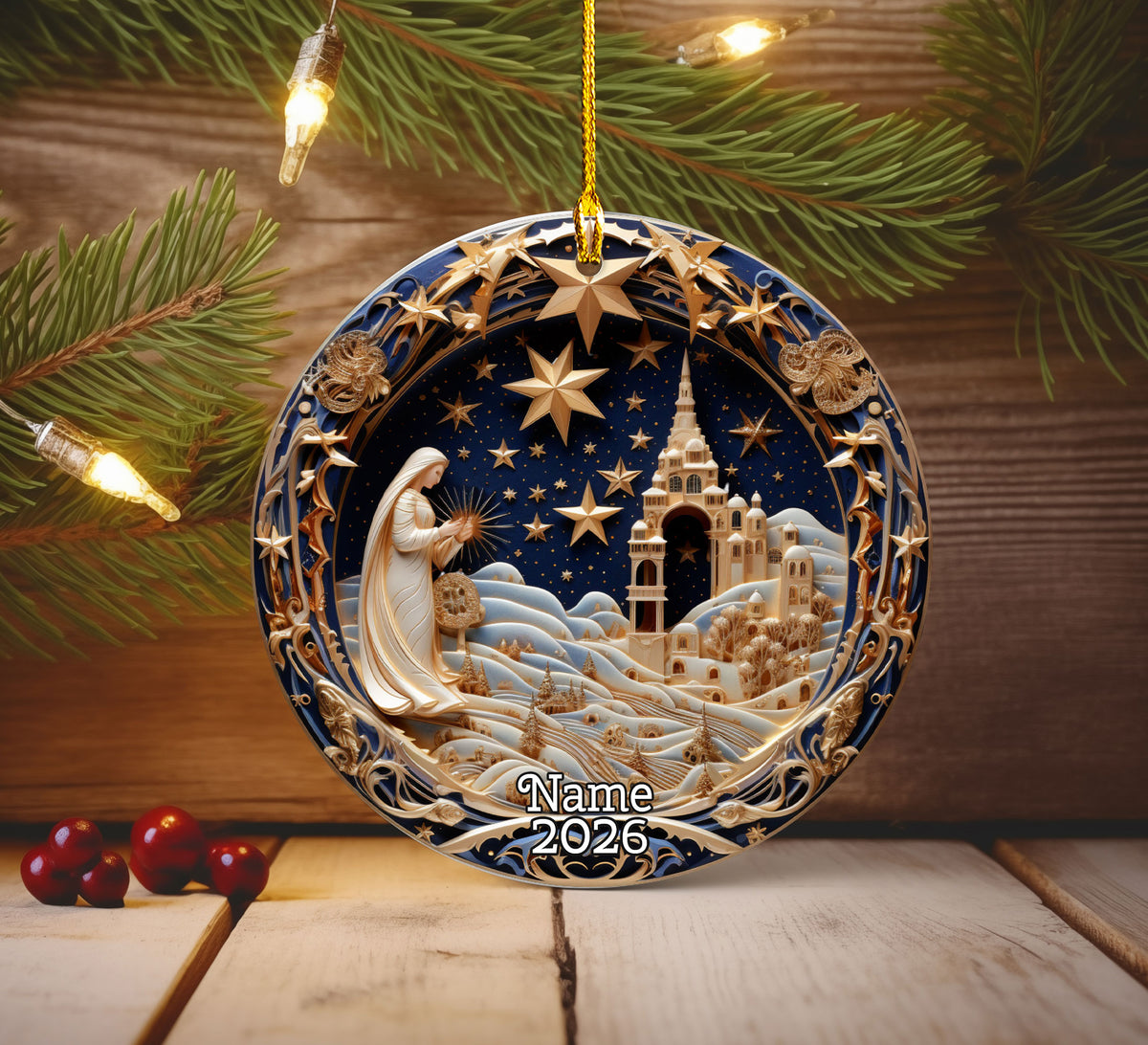 Religious Christmas Ornament 2026, Nativity Star Ceramic Ornament, Holy Night Christian Christmas Tree Decor