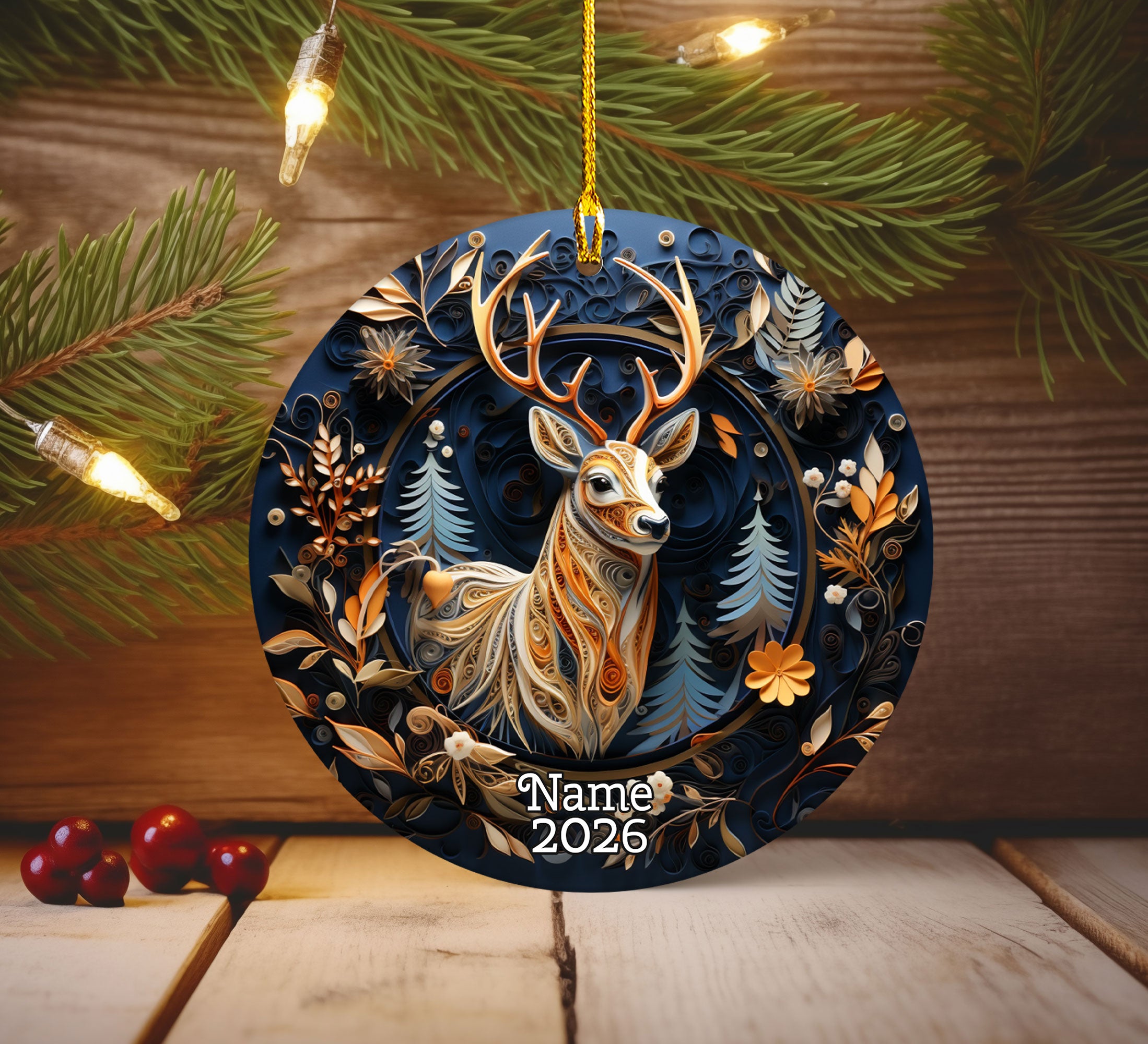 Majestic Deer Ornament 2026, Woodland Christmas Ceramic Ornament, Rustic Holiday Tree Decoration, Christmas Keepsake Gift for Family