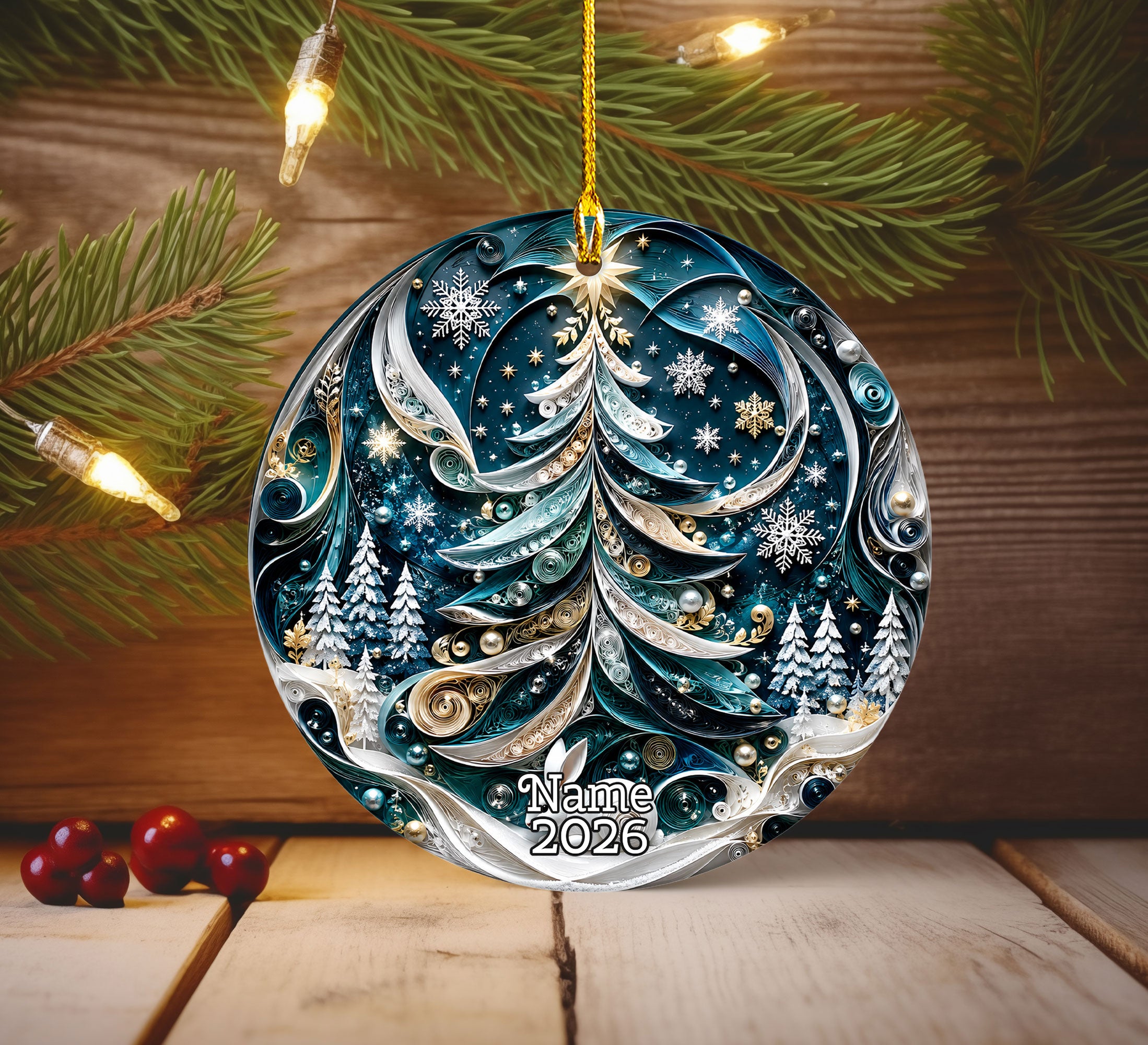 Christmas Tree Ornament 2026, Blue Christmas Ornament, Winter Tree Decor, Holiday Keepsake, Christmas Gift, Xmas Tree Decoration