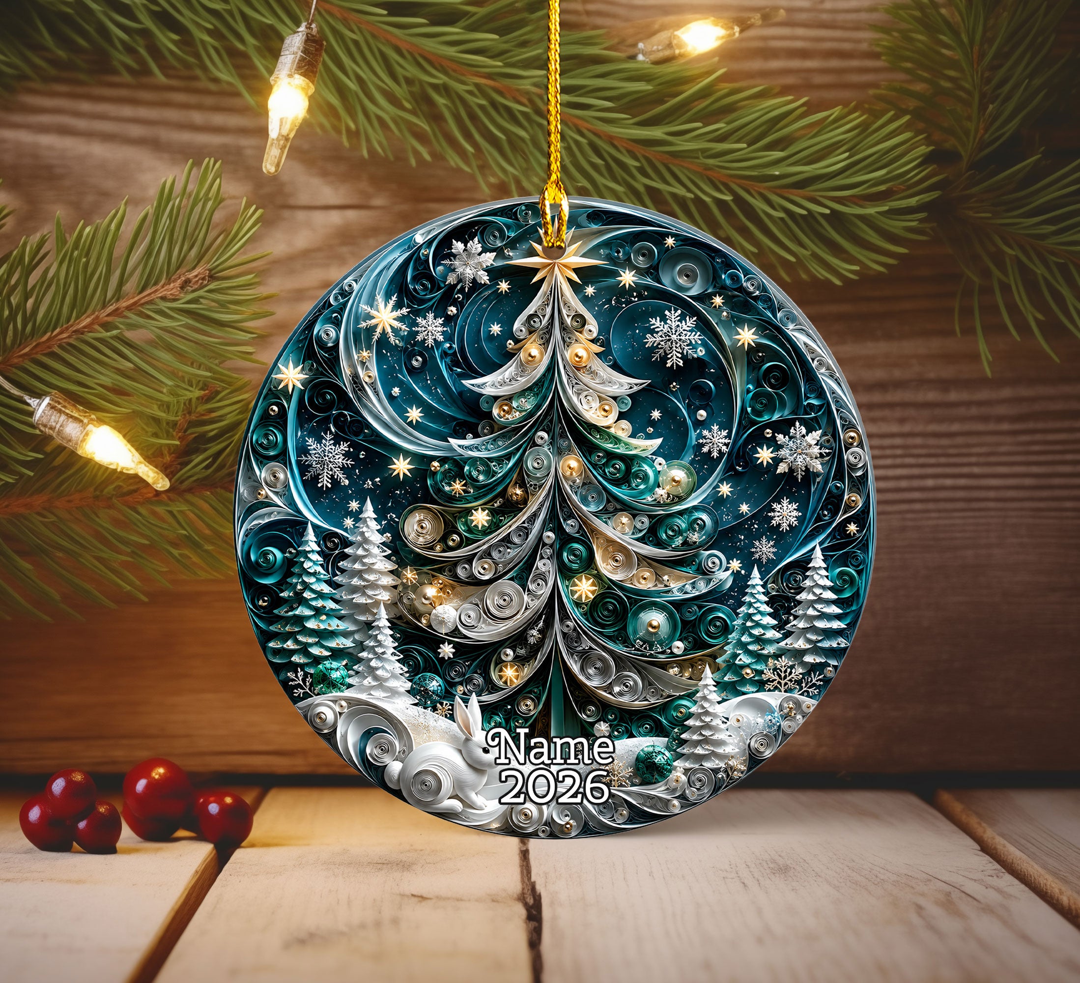 Blue Christmas Tree Ornament 2026, Christmas Ornament, Winter Tree Decor, Holiday Keepsake Gift, Xmas Tree Decoration