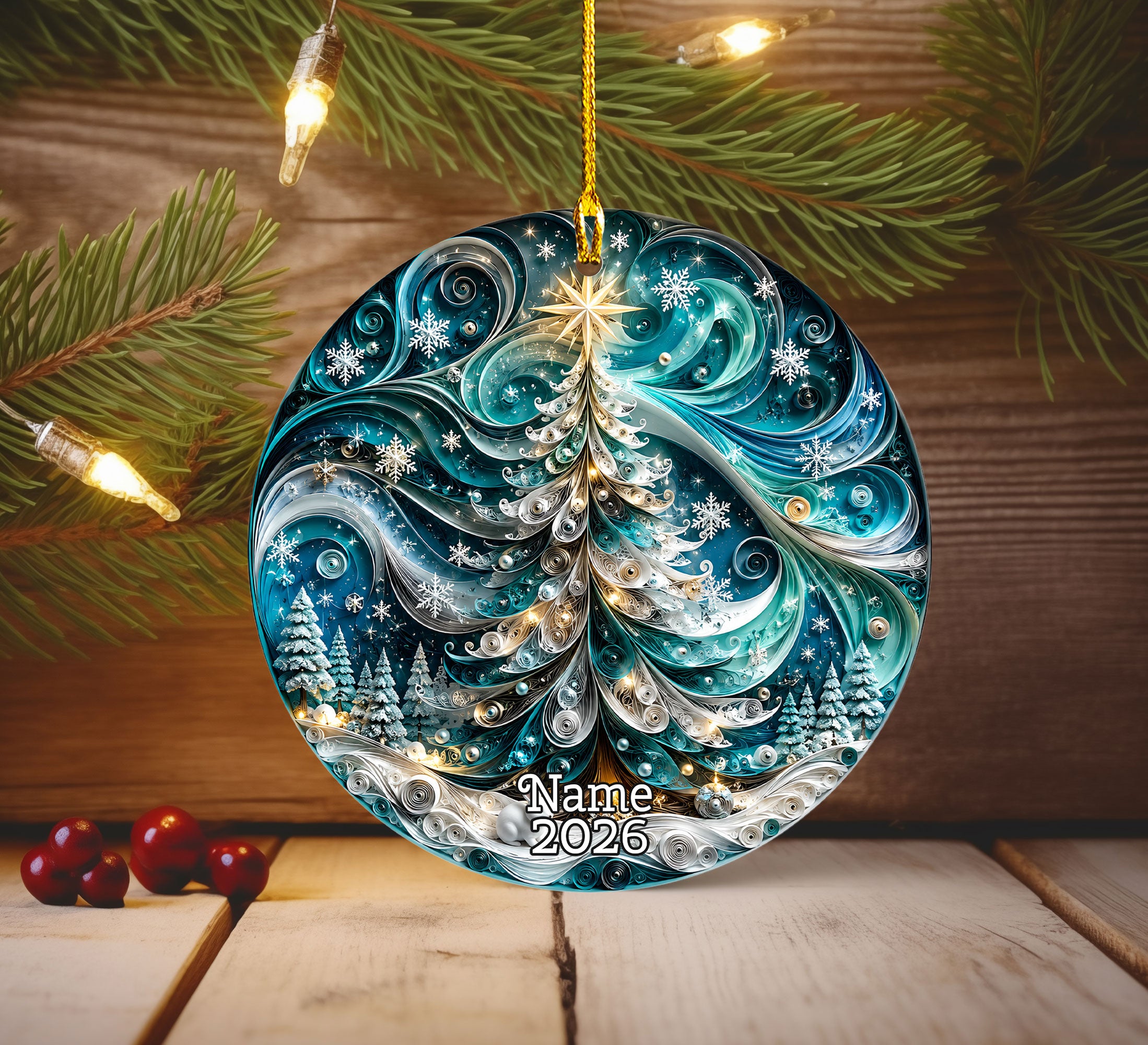 Christmas Ornament 2026, Elegant Blue Tree Ornament, Holiday Tree Decoration, Christmas Keepsake, Winter Ornament Gift