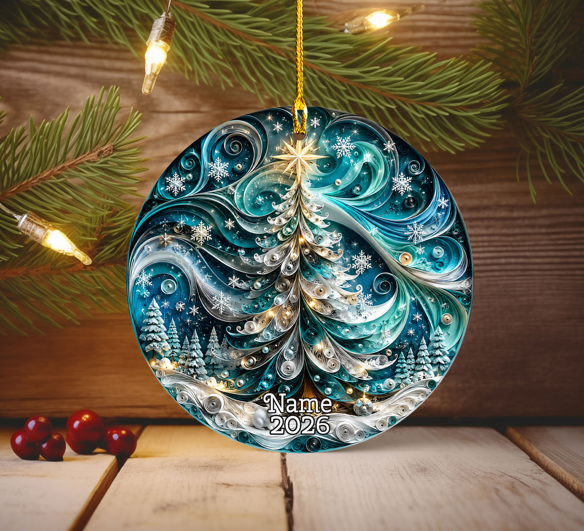 Christmas Ornament 2026, Elegant Blue Tree Ornament, Holiday Tree Decoration, Christmas Keepsake, Winter Ornament Gift