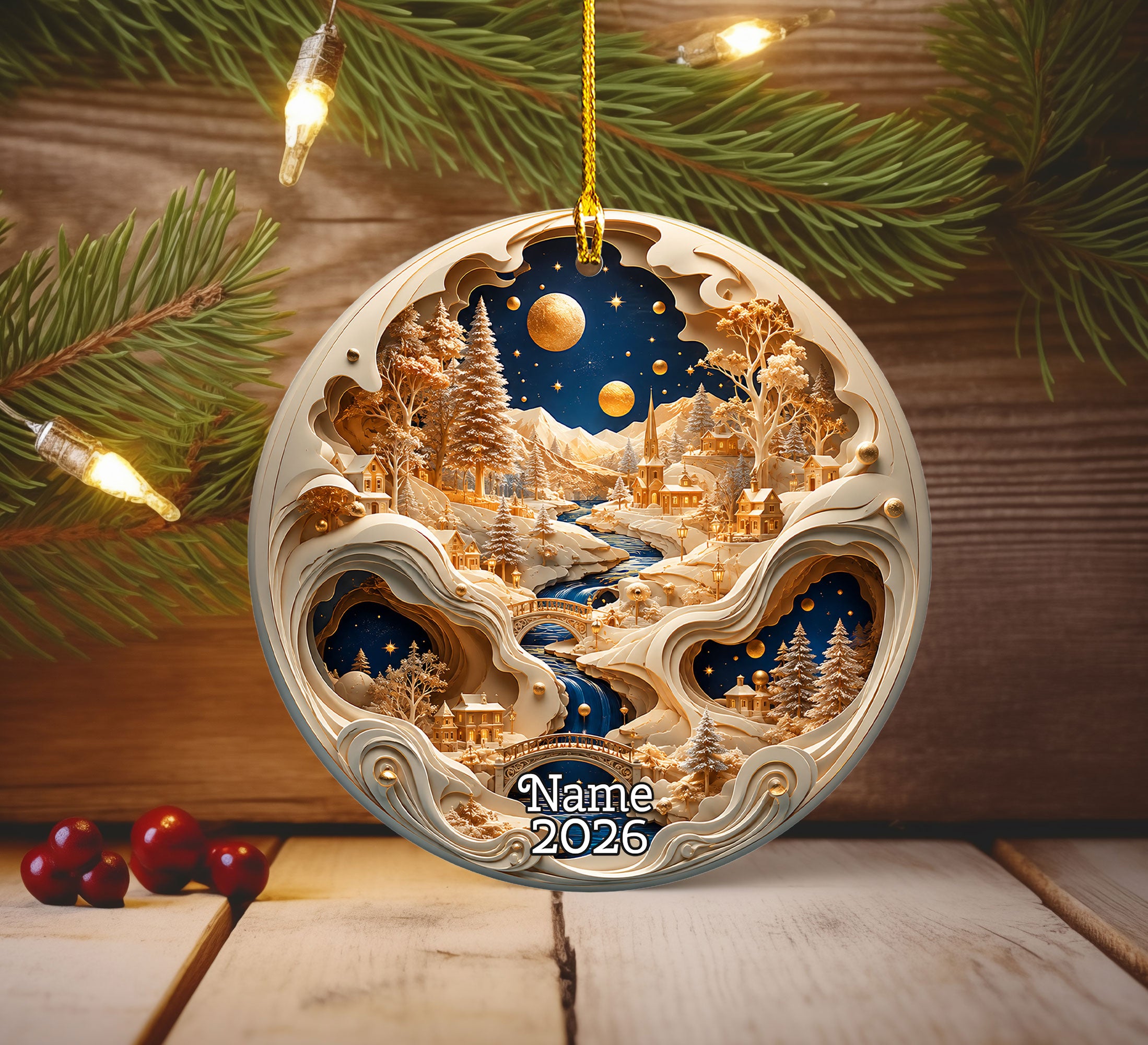 Winter Village Christmas Ornament 2026, Snowy Christmas Tree Decor, Holiday Village Ornament, Christmas Keepsake