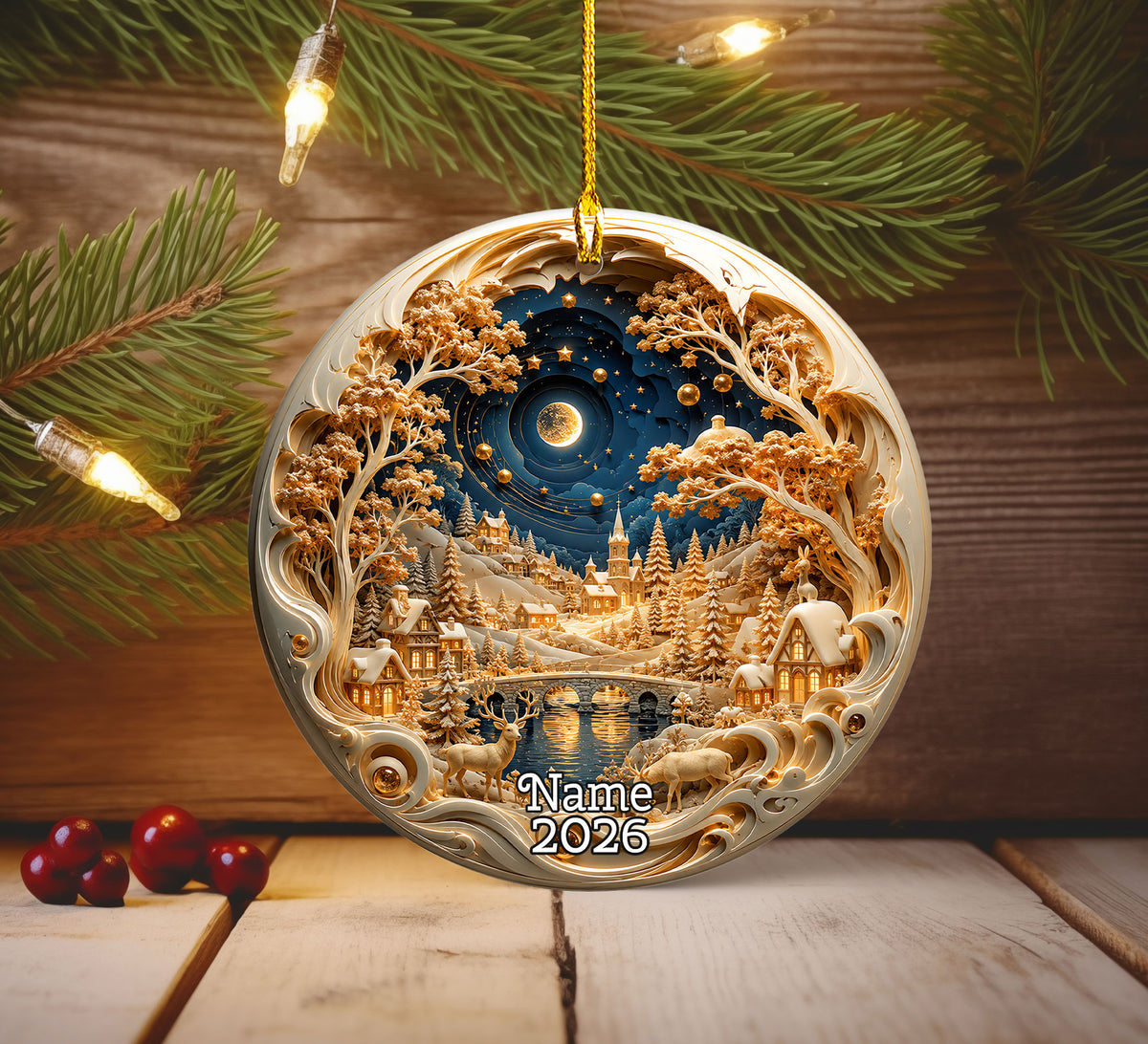 Holiday Village Ornament 2026, Christmas Village Decoration, Winter Snow Scene Ornament, Christmas Keepsake