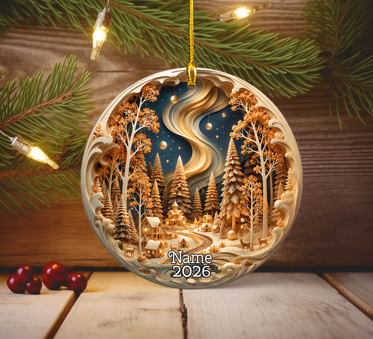 Christmas Ornament 2026, Winter Village Landscape, Snowy Christmas Tree Decoration, Holiday Keepsake Ornament