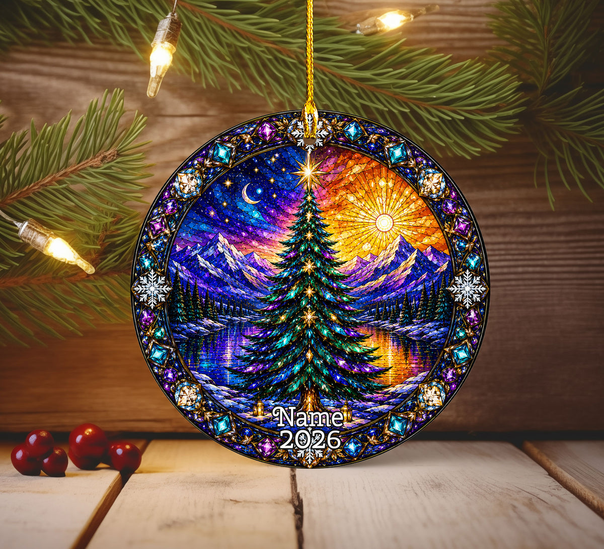 Christmas Ornament 2026, Colorful Christmas Tree Decor, Winter Holiday Ornament, Mountain Lake Christmas Scene