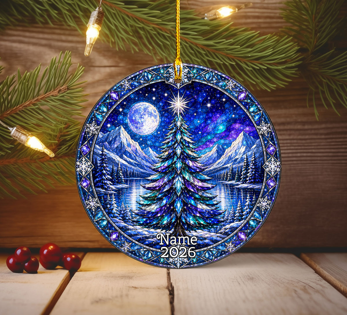 Holiday Christmas Ornament 2026, Winter Tree Decoration, Aurora Mountain Lake Ornament, Christmas Keepsake