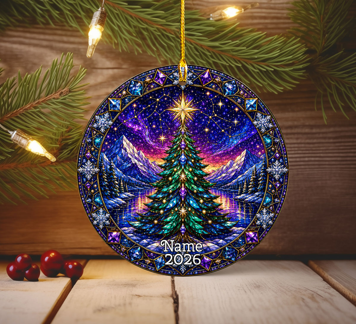 Christmas Tree Ornament 2026, Winter Mountain Landscape, Aurora Christmas Decor, Holiday Tree Decoration