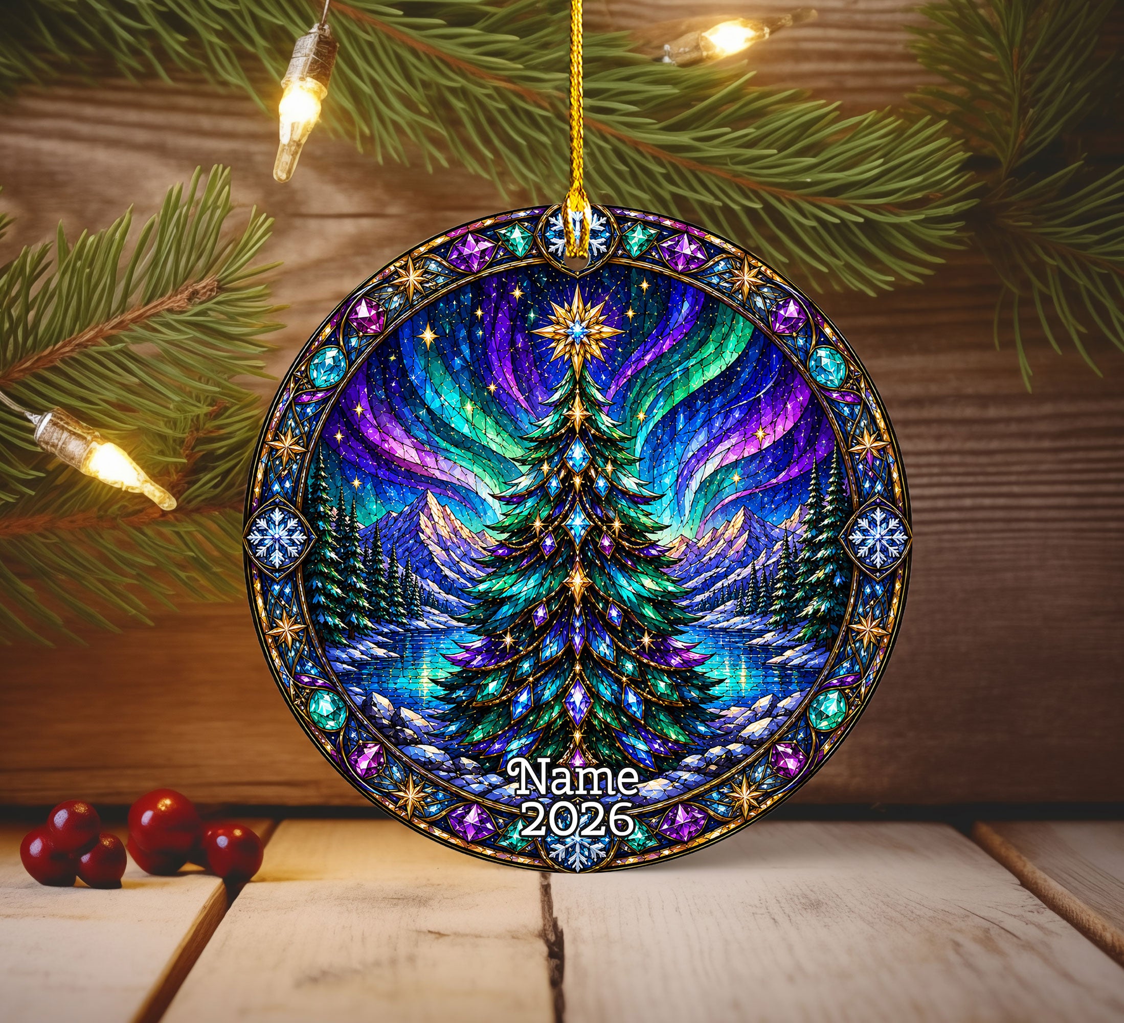 2026 Christmas Ornament, Aurora Tree Ornament, Winter Christmas Decoration, Holiday Keepsake, Snowy Mountain Tree Decor