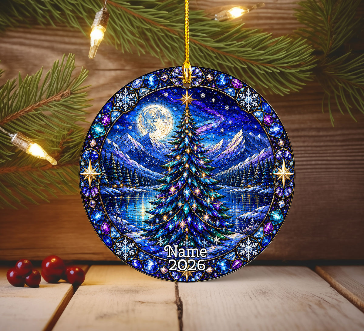 Winter Christmas Ornament 2026, Aurora Christmas Tree Decor, Holiday Mountain Landscape Ornament