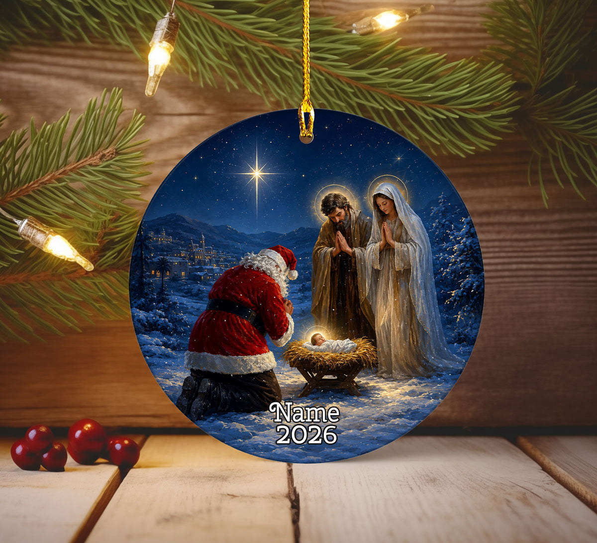 Santa Nativity Christmas Ornament 2026, Baby Jesus Holy Family Keepsake, Christian Christmas Tree Ornament