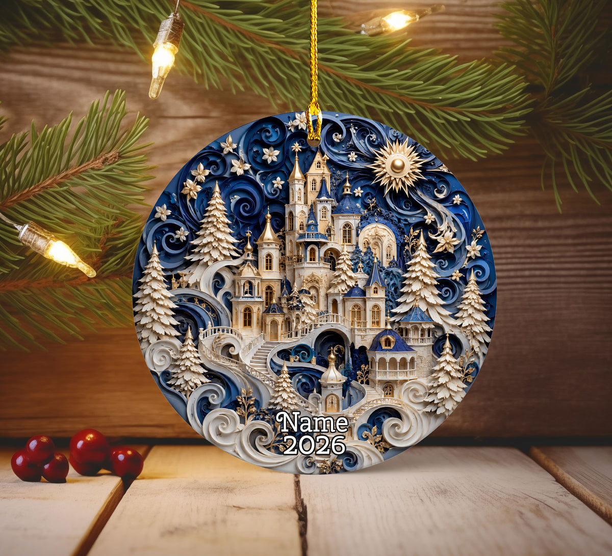 Christmas Castle Ornament 2026, Snowy Winter Village Decoration, Blue Holiday Tree Ornament, Christmas Keepsake Gift, Festive Home Decor