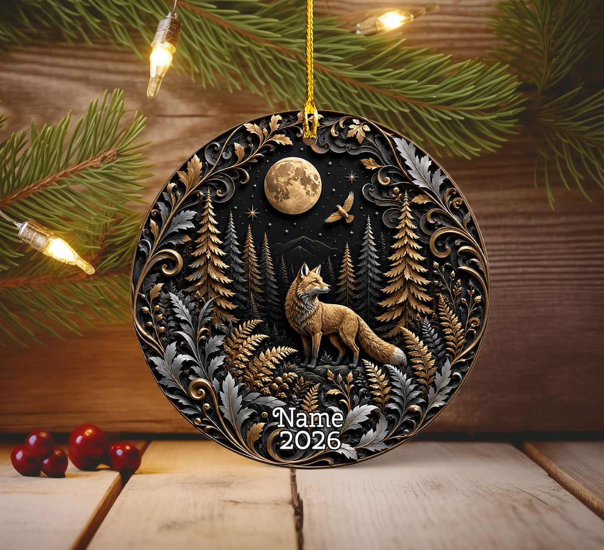 Christmas Keepsake Ornament 2026, Wolf Ornament, Moonlit Winter Landscape Decoration, Christian Holiday Gift, Festive Christmas Decor