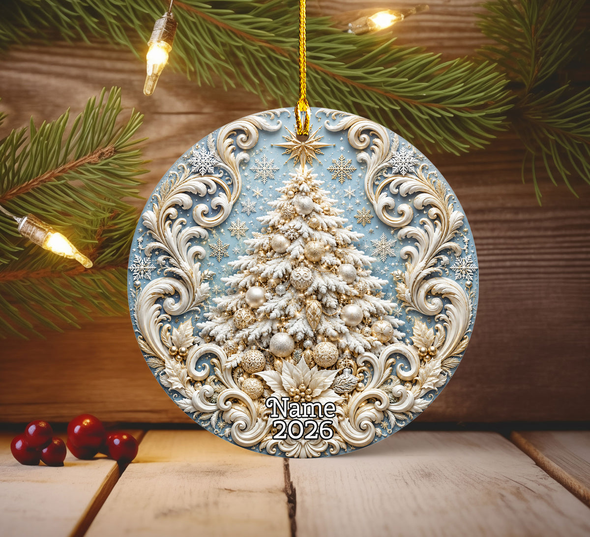 White Christmas Tree Ornament 2026, Snowy Christmas Tree Ornament, Elegant Holiday Tree Decor, Winter Christmas Keepsake Gift