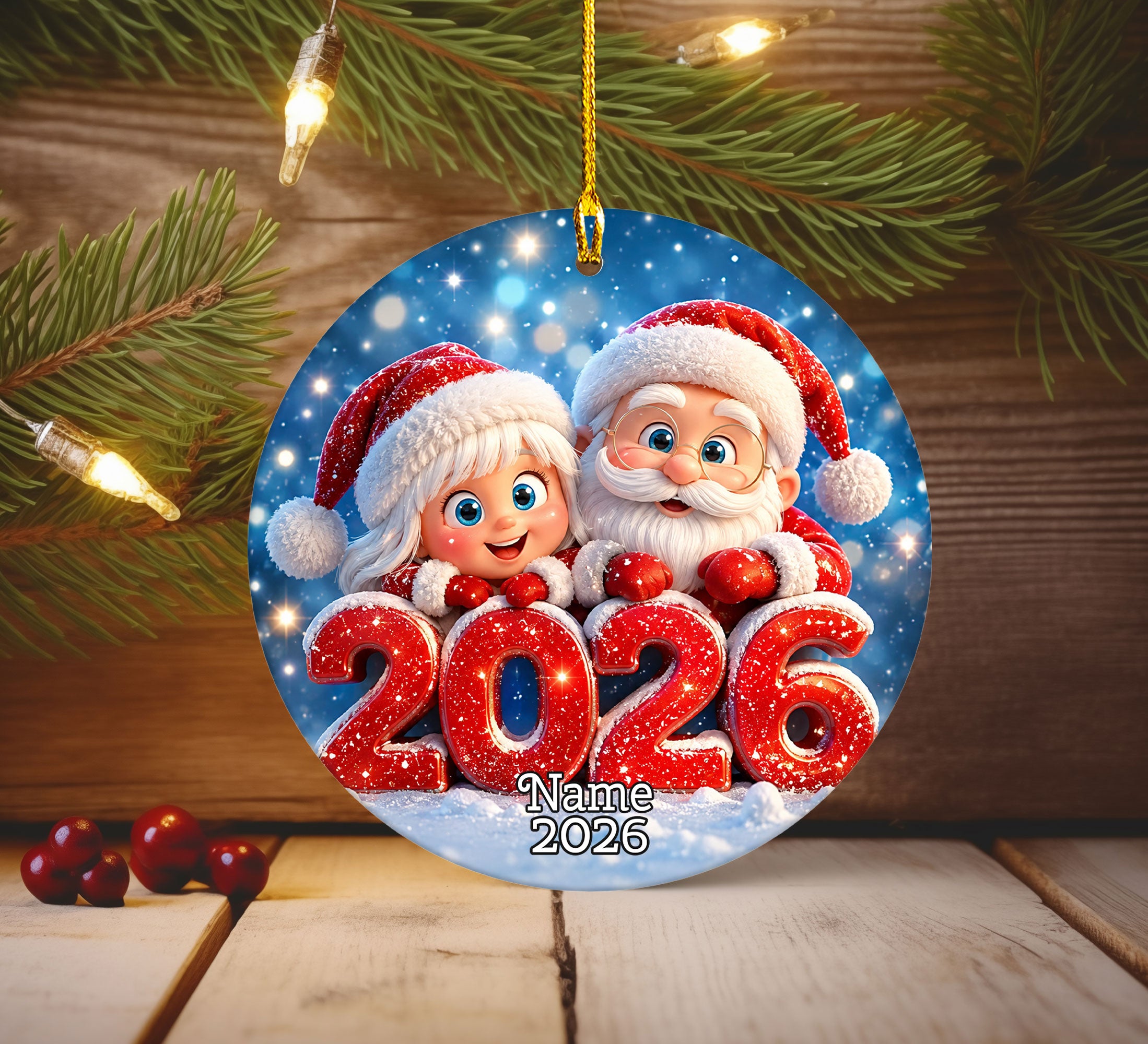 Santa and Girl Christmas Ornament 2026, Cute Santa Ornament, Christmas Tree Decoration, Holiday Keepsake Gift