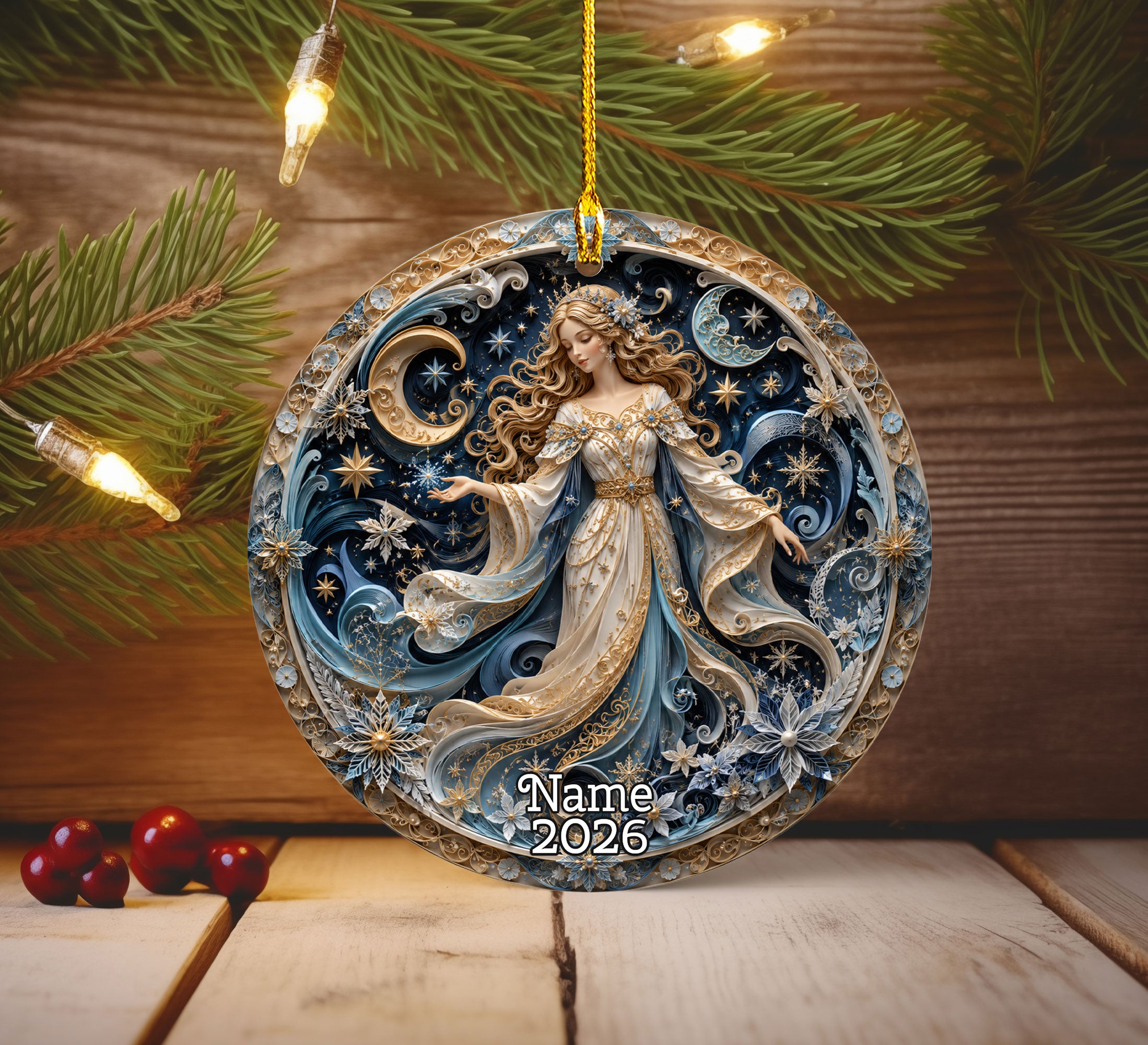 Celestial Angel Ornament 2026, Moon and Stars Christmas Ornament, Elegant Winter Fairy Tree Decor, Holiday Keepsake Gift