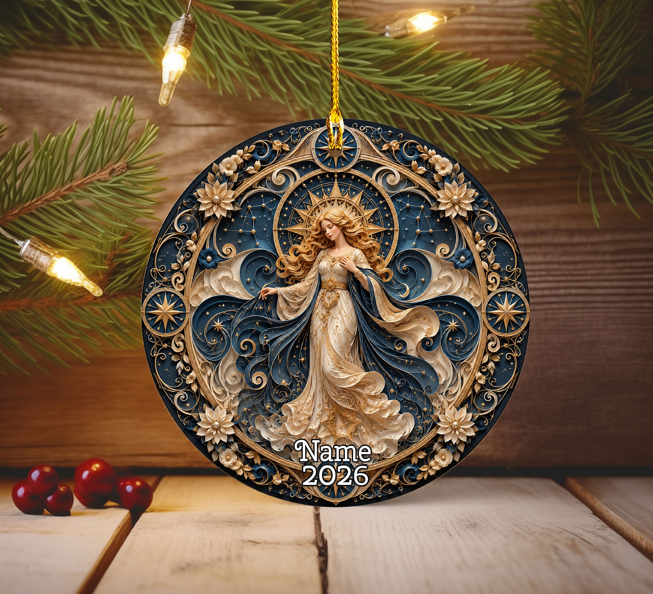 Moon and Stars Christmas Ornament 2026, Elegant Angel Christmas Tree Ornament, Winter Holiday Decoration