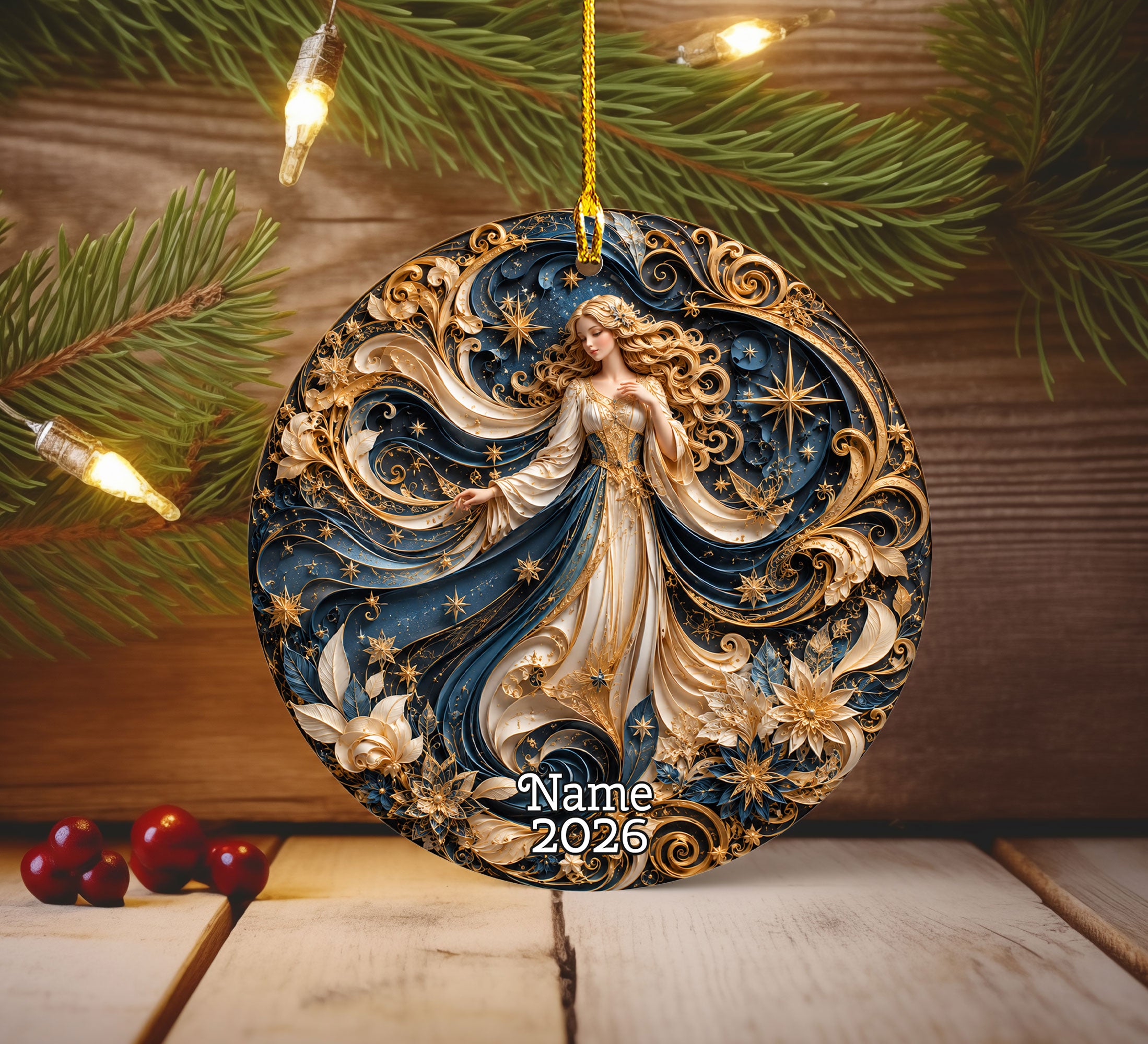 Christmas Angel Ornament 2026, Celestial Moon Tree Ornament, Winter Night Holiday Decoration, Elegant Christmas Keepsake