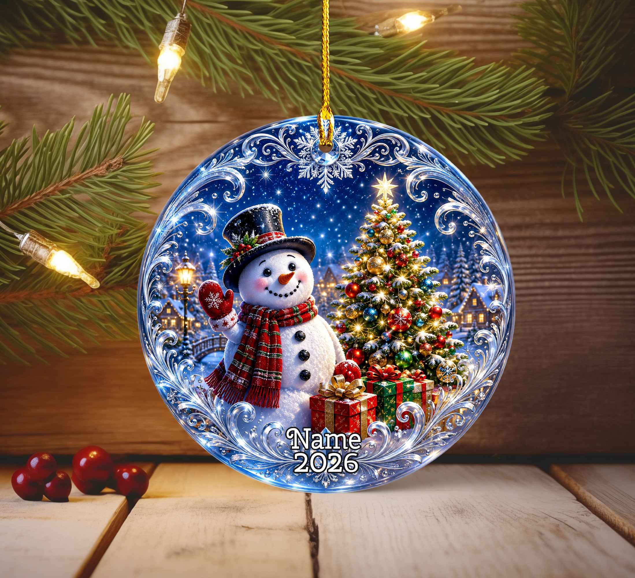 Winter Snowman Ornament 2026, Christmas Tree Keepsake Ornament, Holiday Decoration, Blue Christmas Decor
