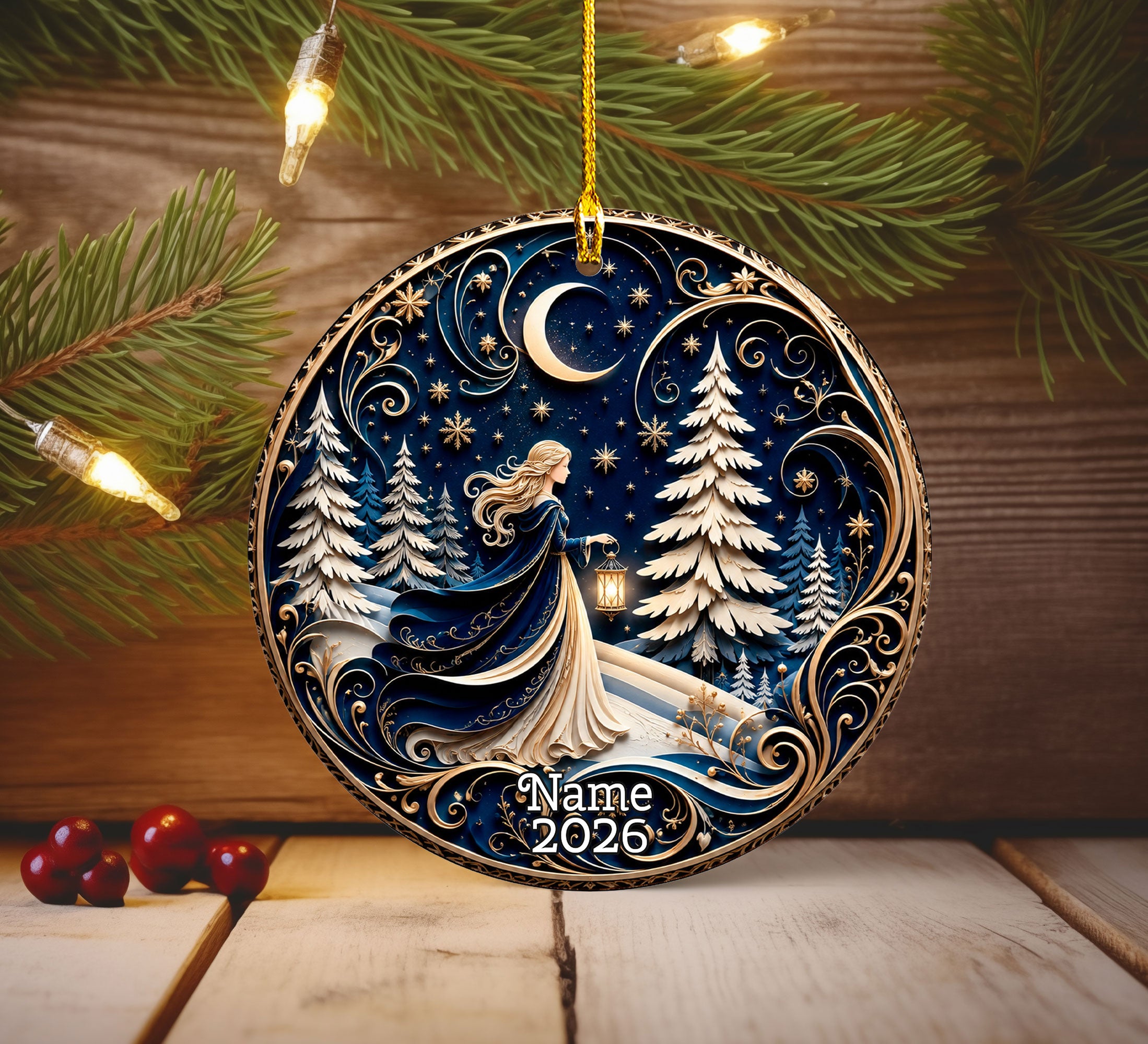 Religious Christmas Ornament 2026 with Angel, Ceramic Christmas Tree Ornament, Holiday Decoration