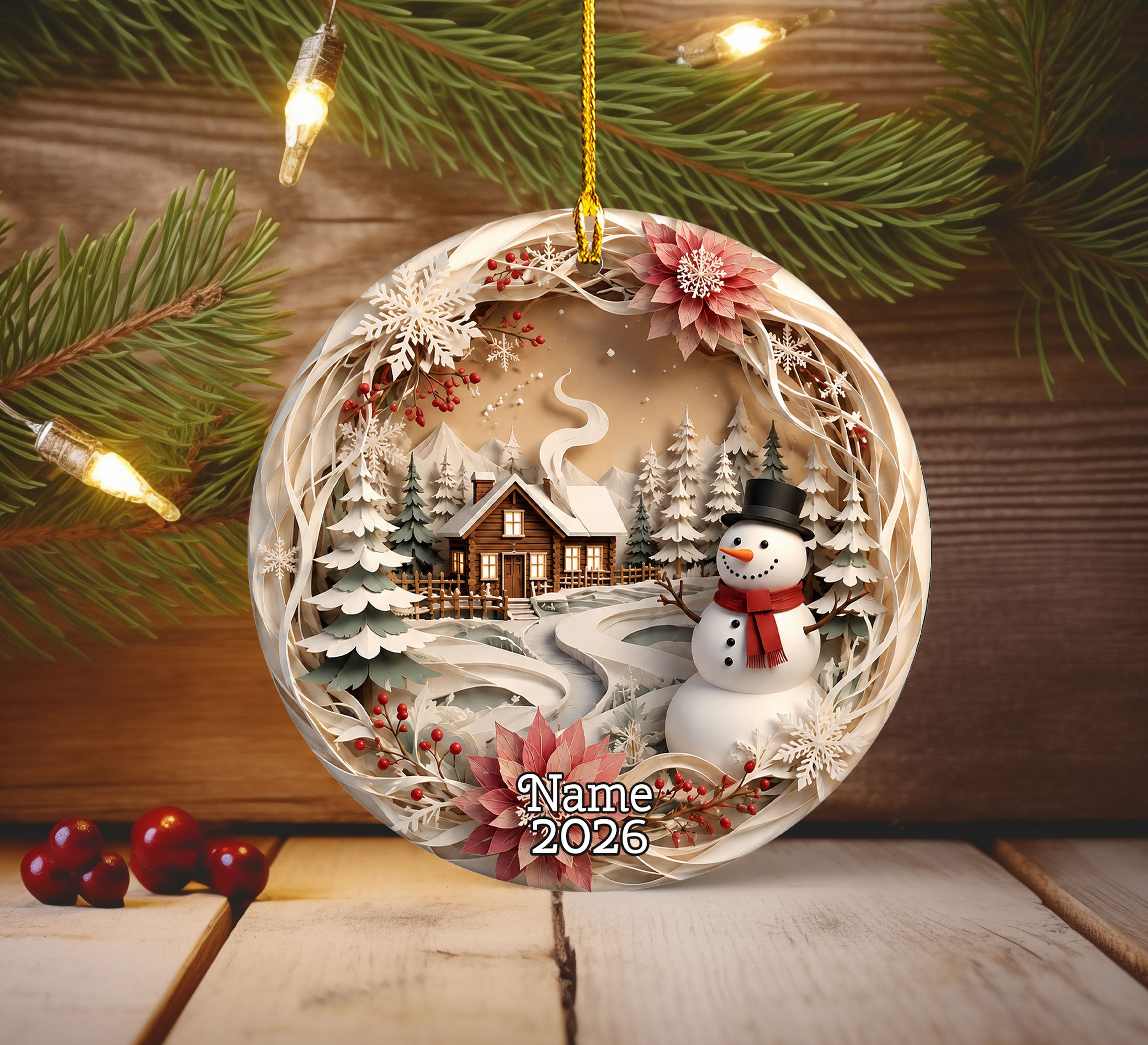 Winter Village Christmas Ornament 2026, Snowman Tree Ornament, Holiday Christmas Decoration