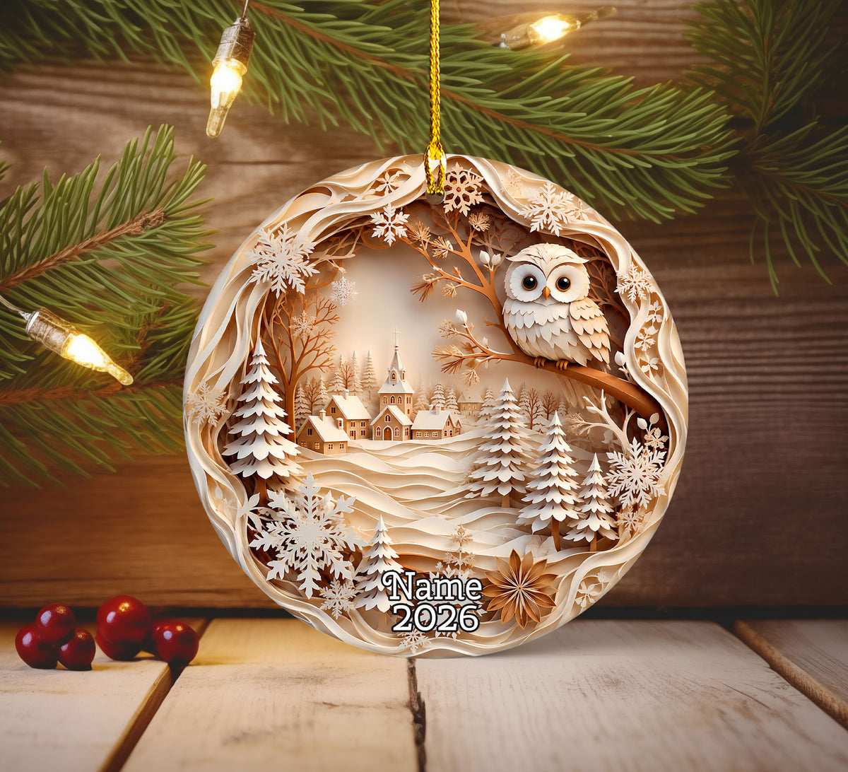 Christmas Owl Ornament 2026, Winter Village Tree Ornament, Holiday Christmas Decoration, Family Keepsake Gift