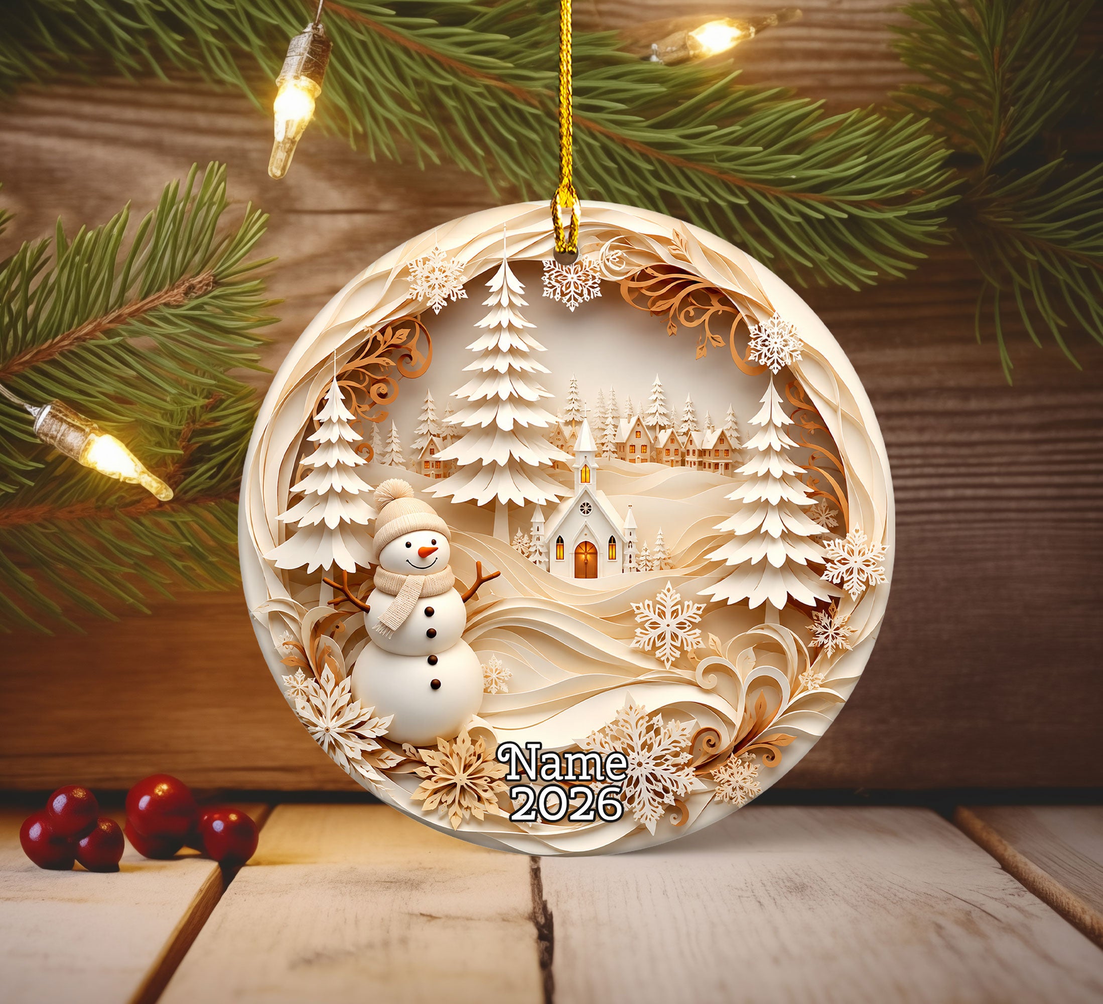 Winter Village Tree Ornament 2026, Snowman Christmas Ornament, Holiday Keepsake Decoration