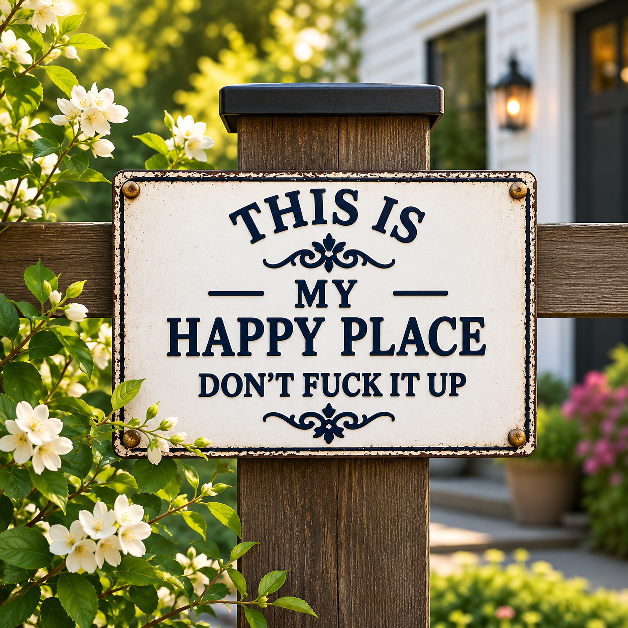 Funny This Is My Happy Plaque Don’t Fuck It Up Metal Sign, Humorous Outdoor Sign