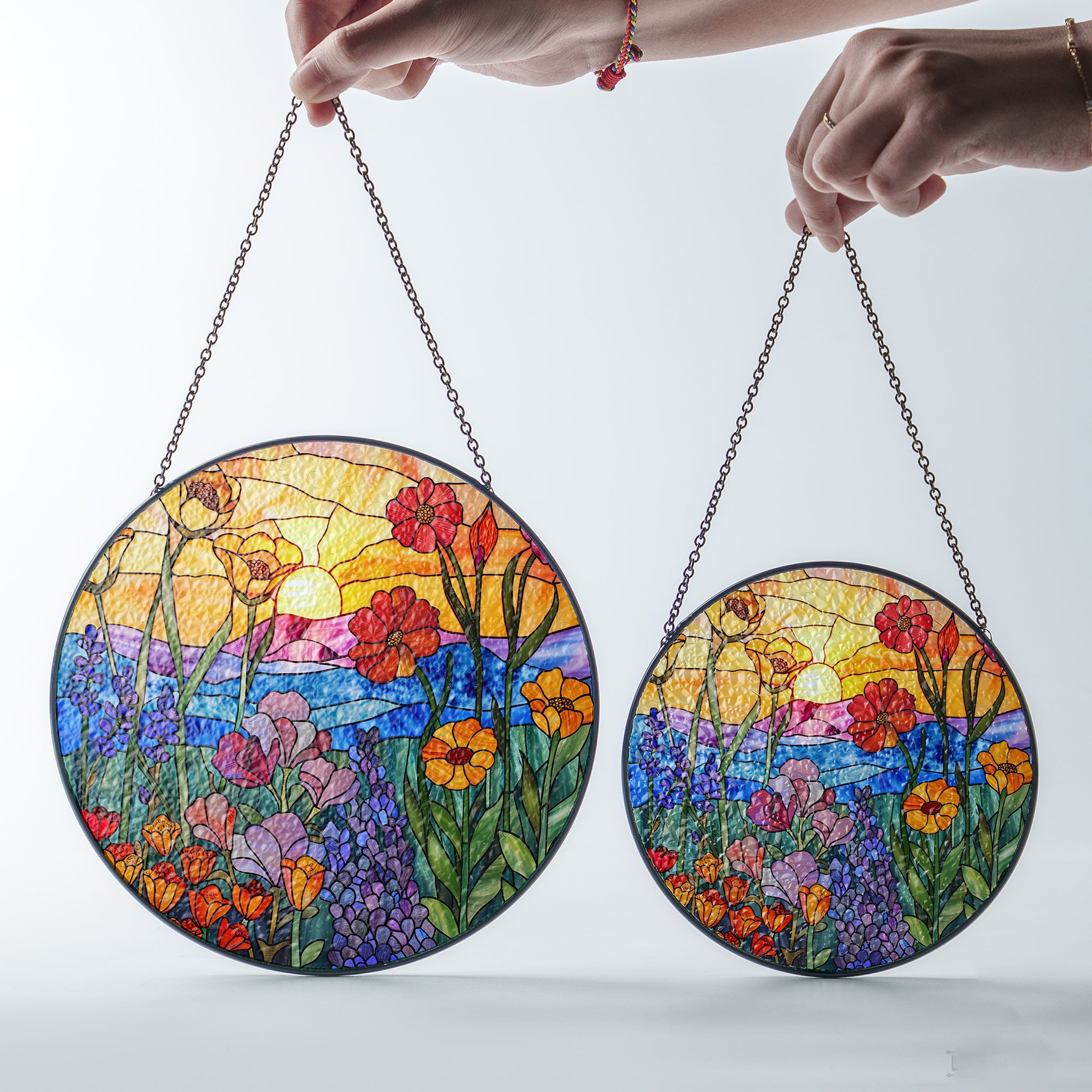 Wildflowers Sun catcher, Sunset Stained Glass Window Hangings, Wall Decor, Housewarming Gift