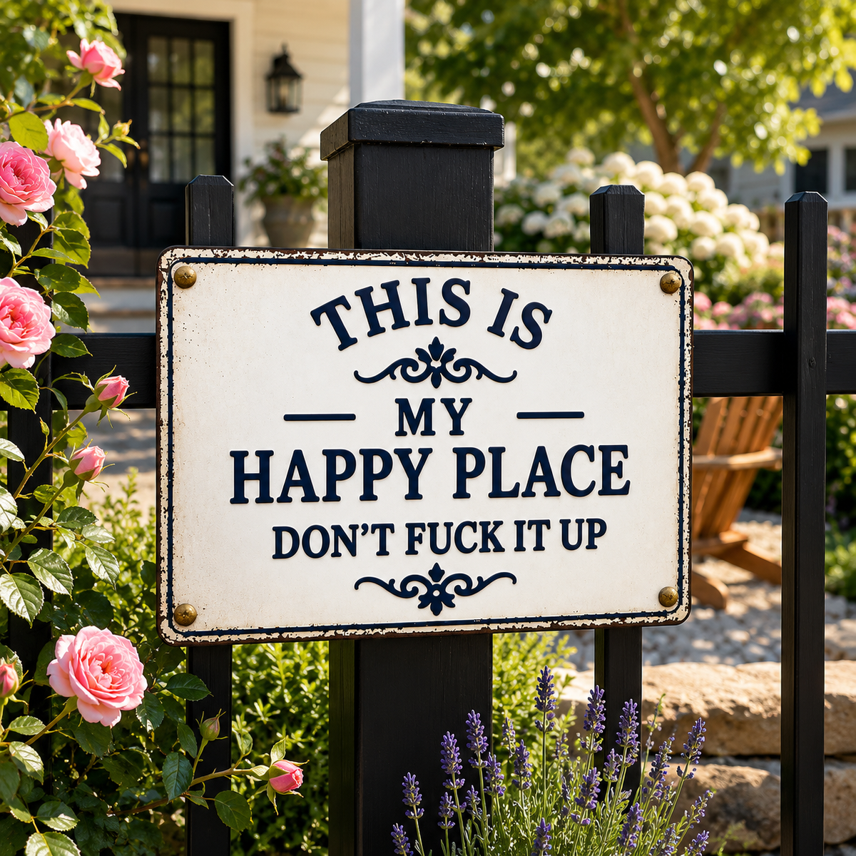 Funny This Is My Happy Plaque Don’t Fuck It Up Metal Sign, Humorous Outdoor Sign