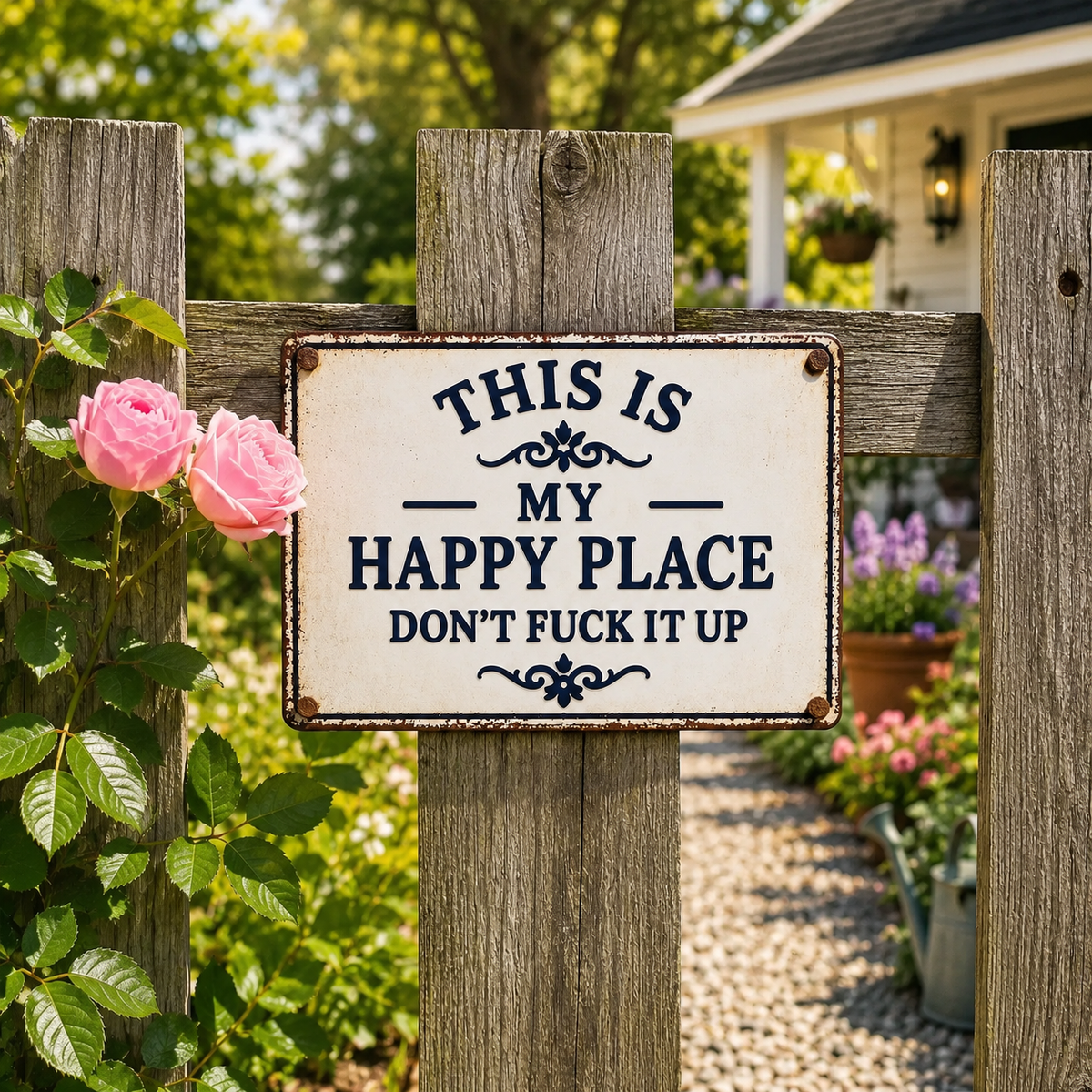 Funny This Is My Happy Plaque Don’t Fuck It Up Metal Sign, Humorous Outdoor Sign